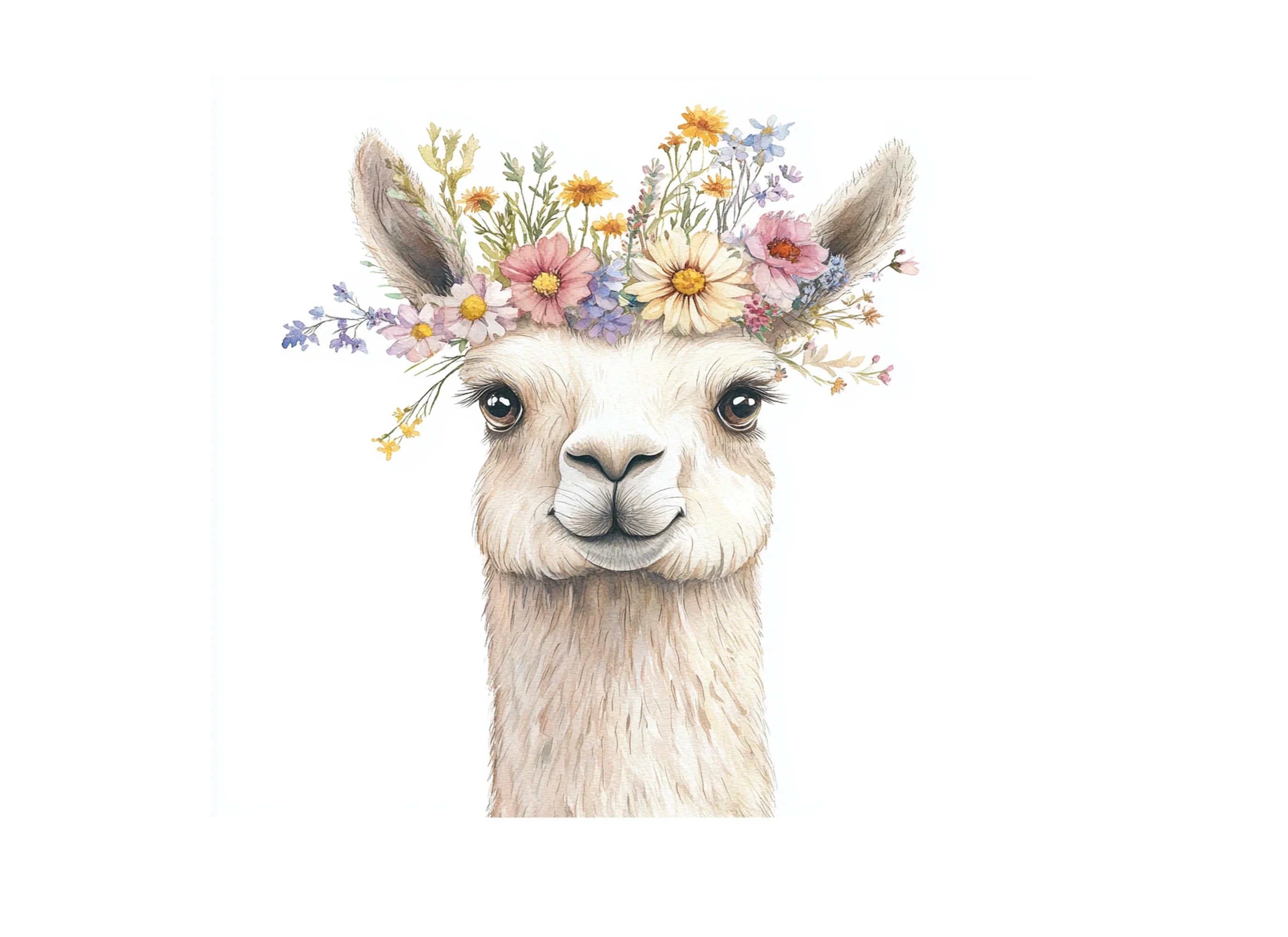 Charming Llama Portraits with Flower Crowns Clipart Bundle