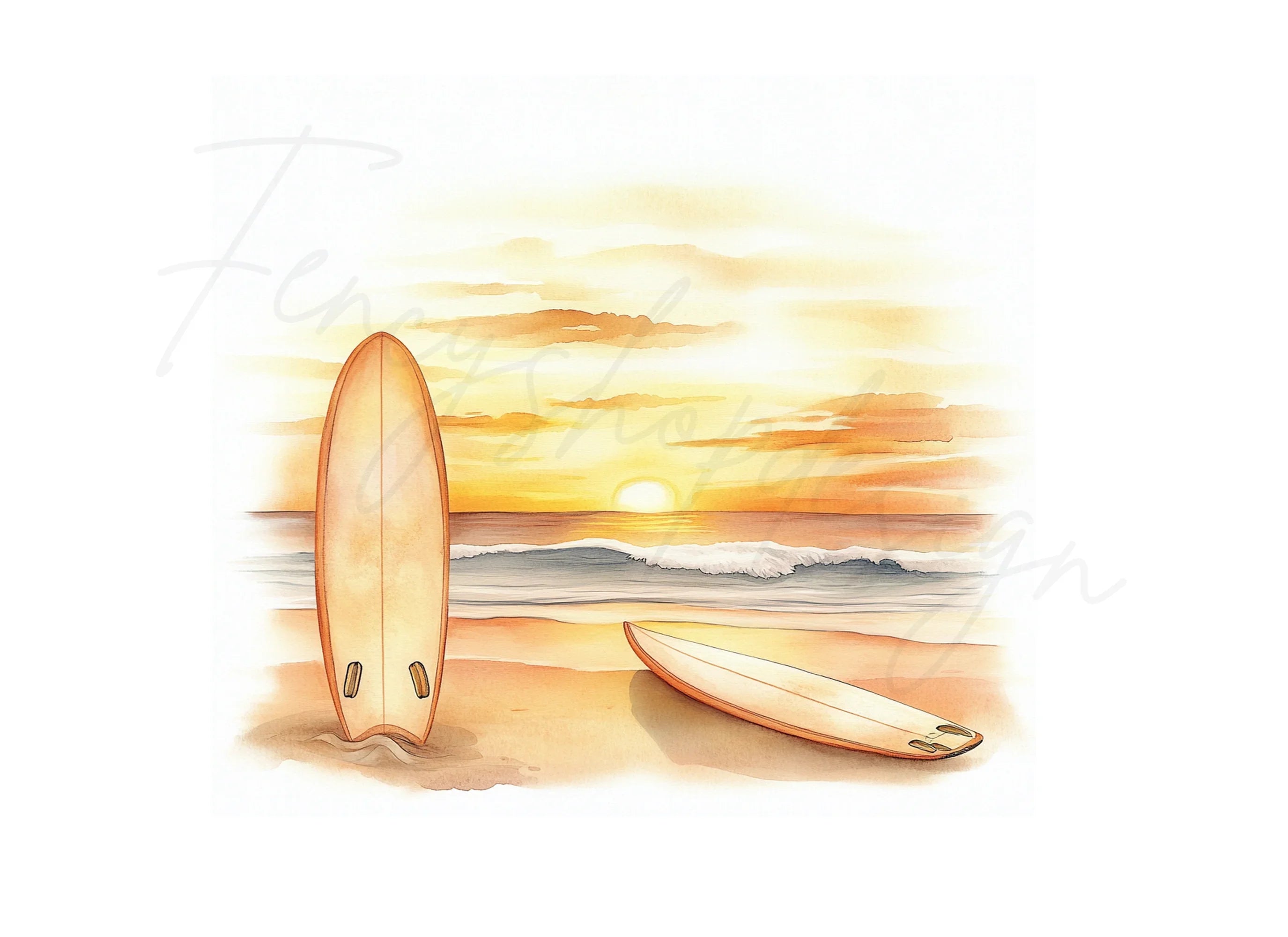 Surfboard Sunset Beach Clipart Bundle