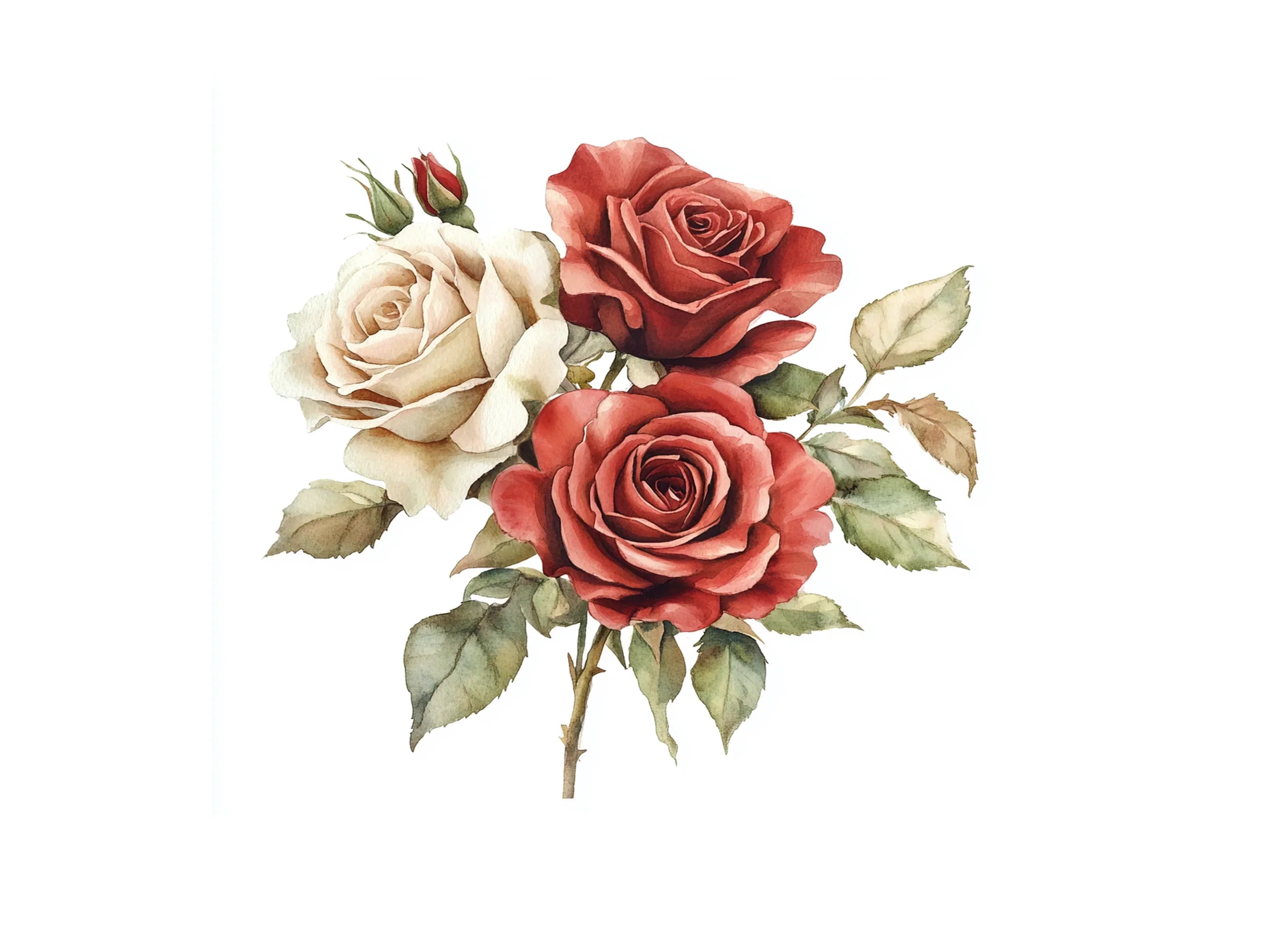 Elegant Red and White Rose Bouquets Clipart Bundle