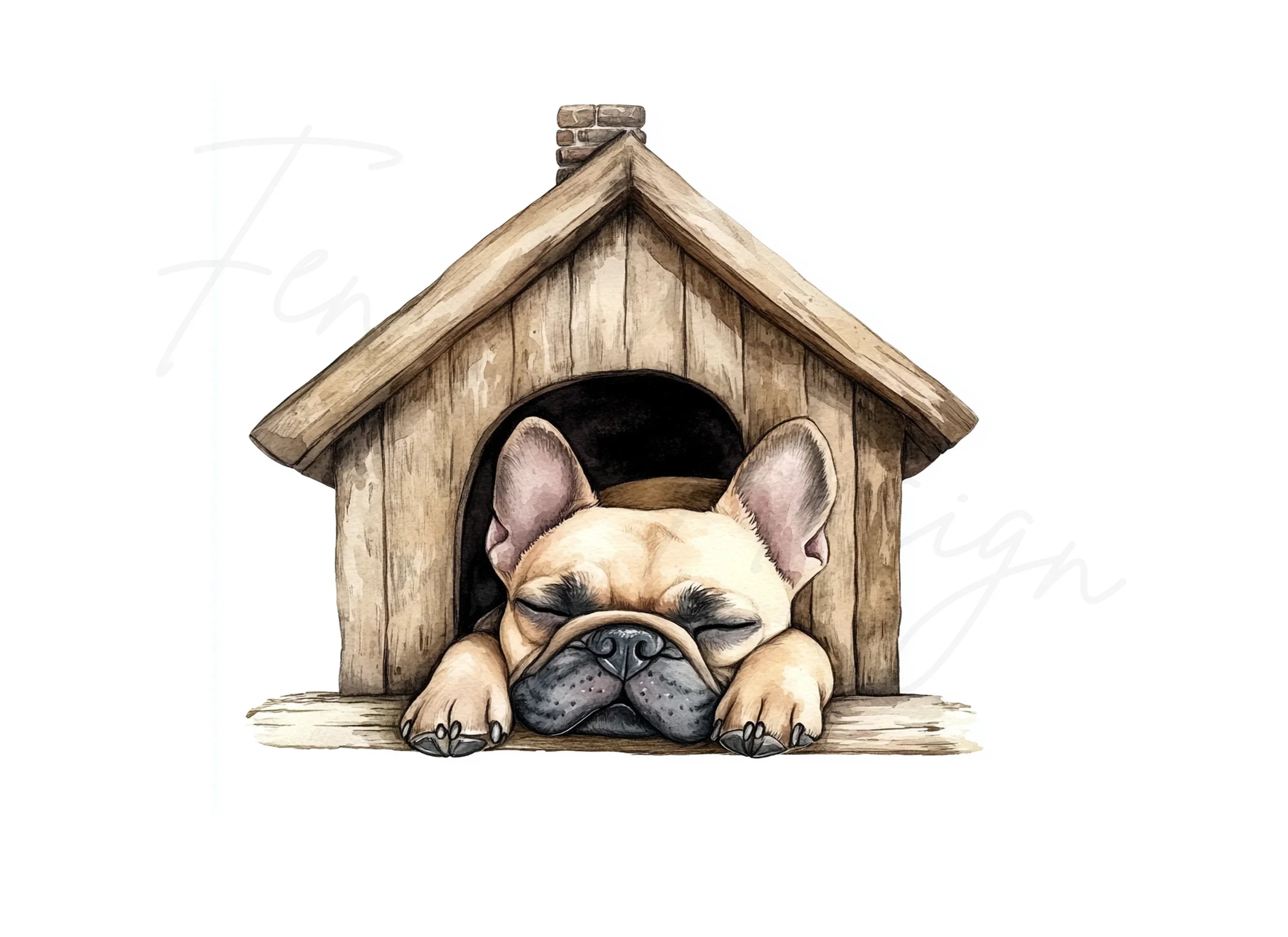 Sleeping Puppies in Dog Houses Clipart Bundle