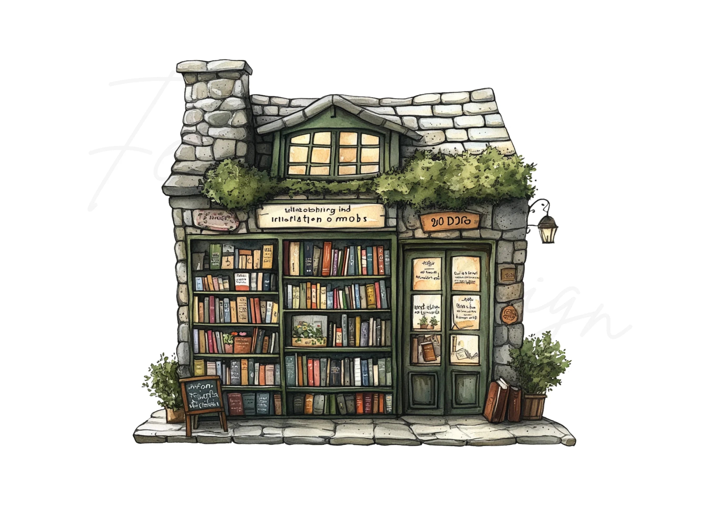 Charming Stone Bookstore Clipart Bundle