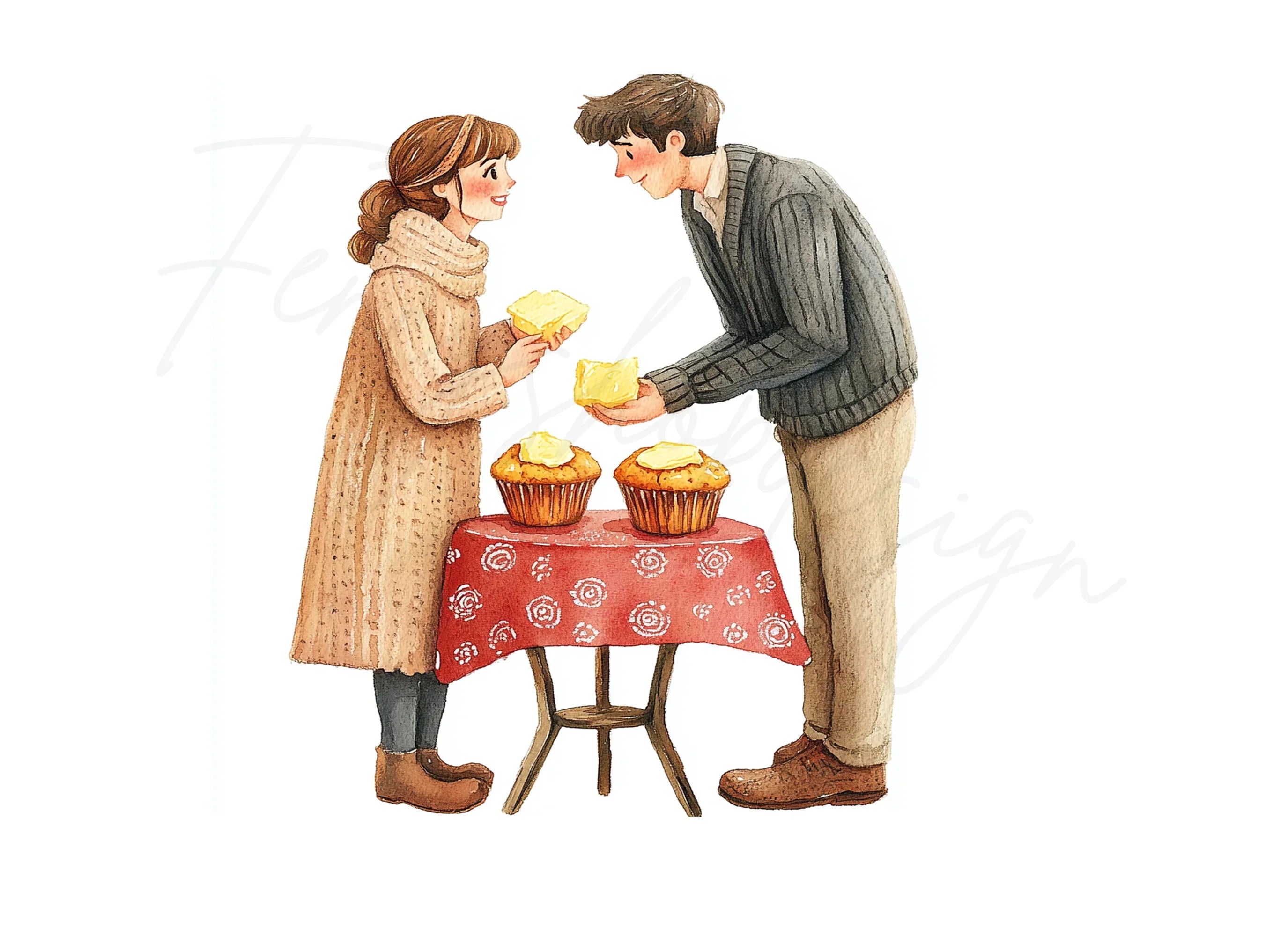Couple Sharing Muffins Clipart Bundle