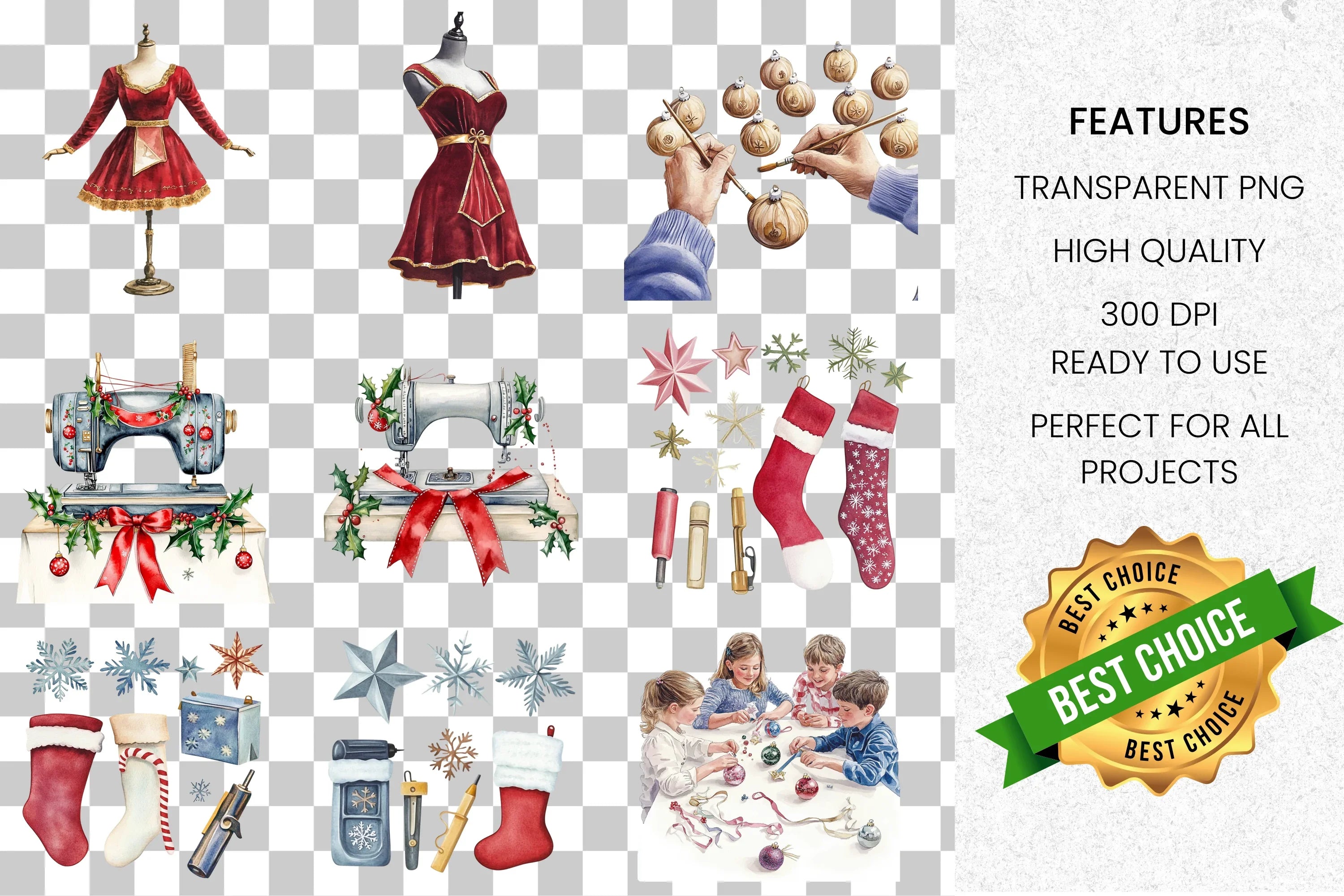 Christmas Crafting Elements Clipart Bundle