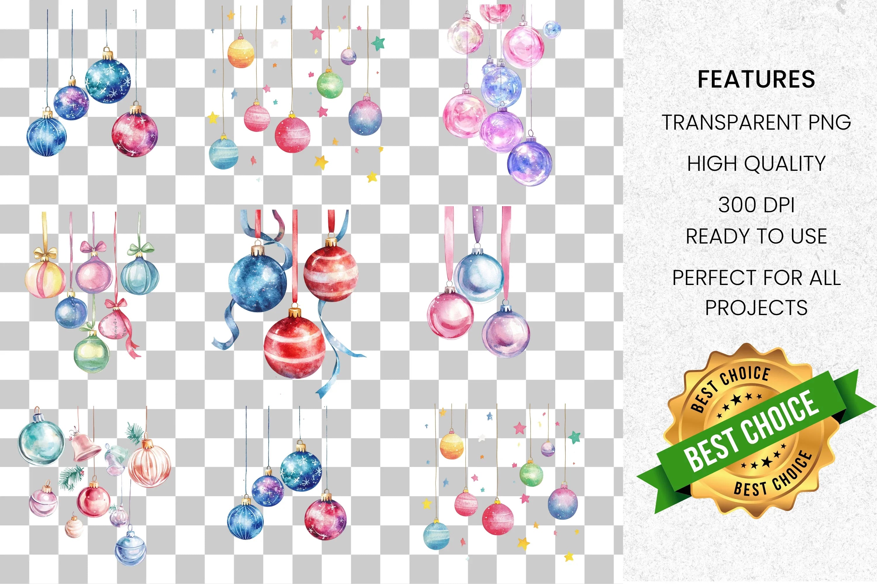 Christmas Ornaments Clipart Bundle