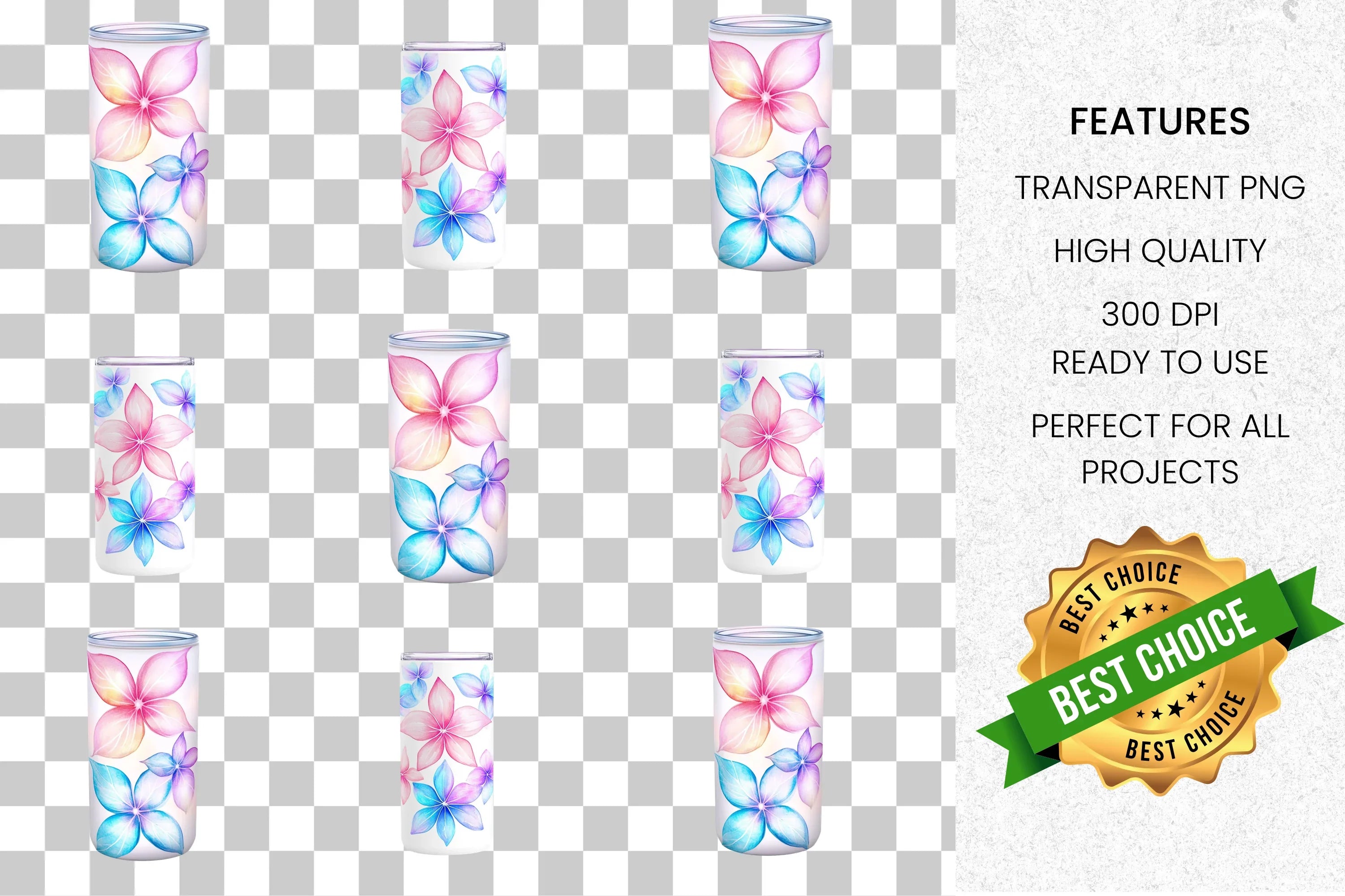 Vibrant Floral Tumbler Clipart Bundle