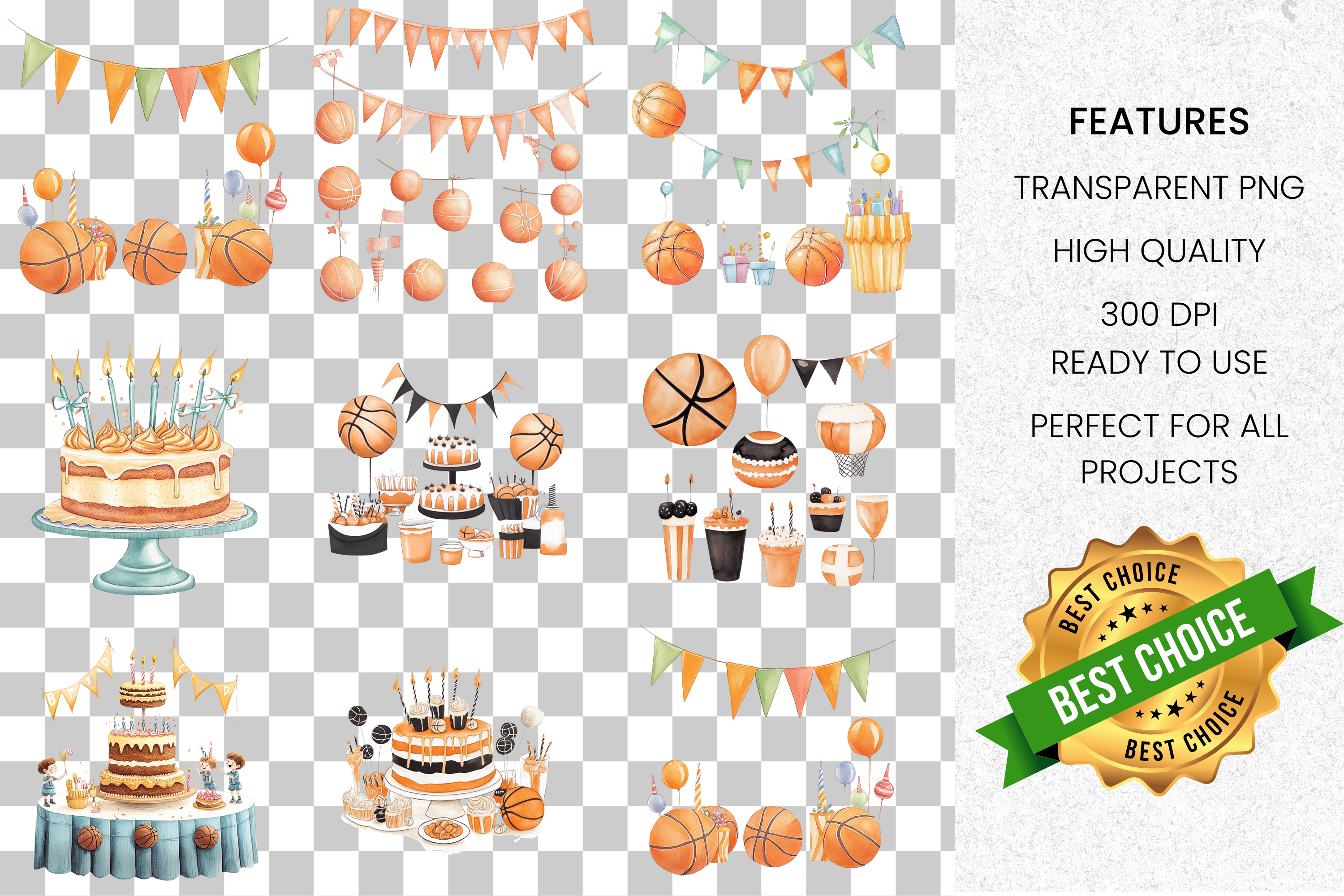 Basketball Birthday Party Clipart Bundle