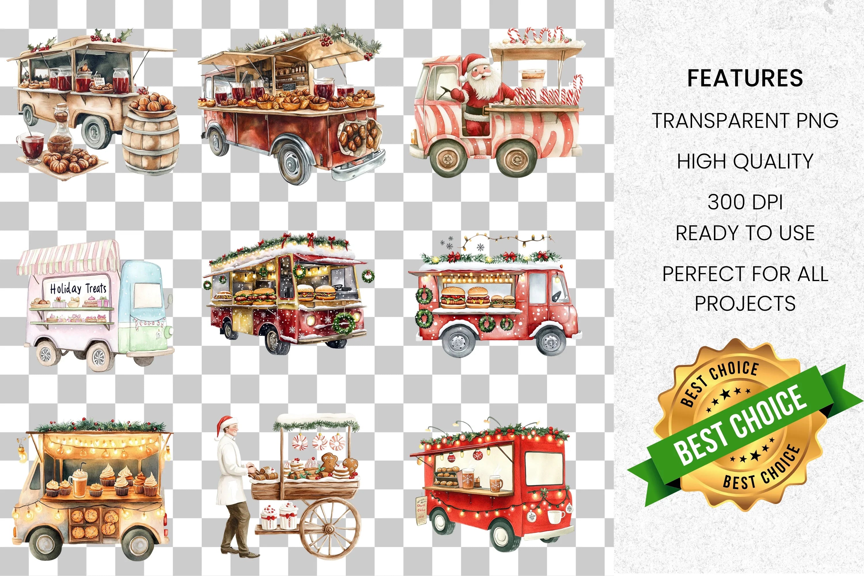 Christmas Food Truck Clipart Bundle