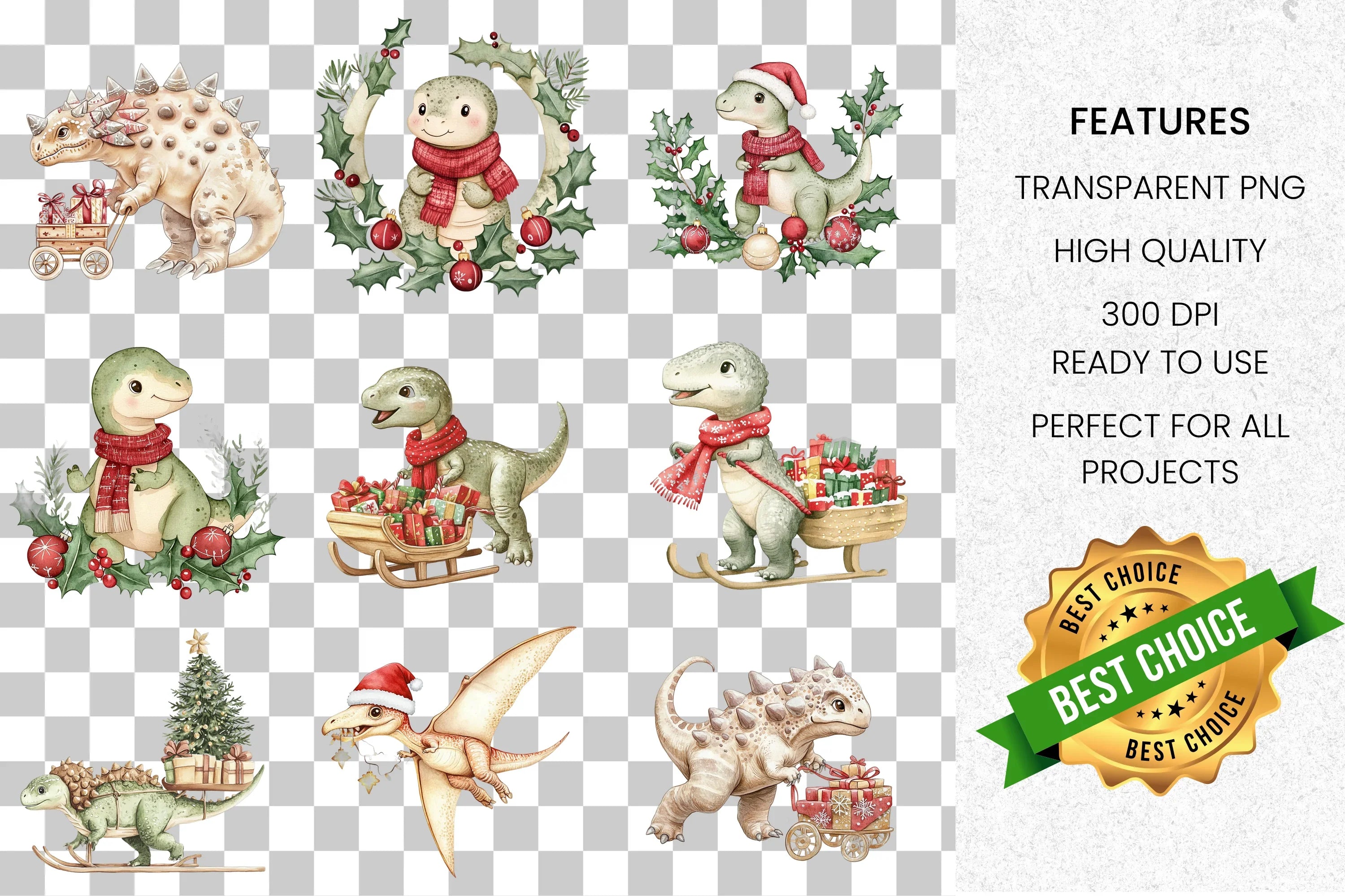 Christmas Dinosaurs Clipart Bundle