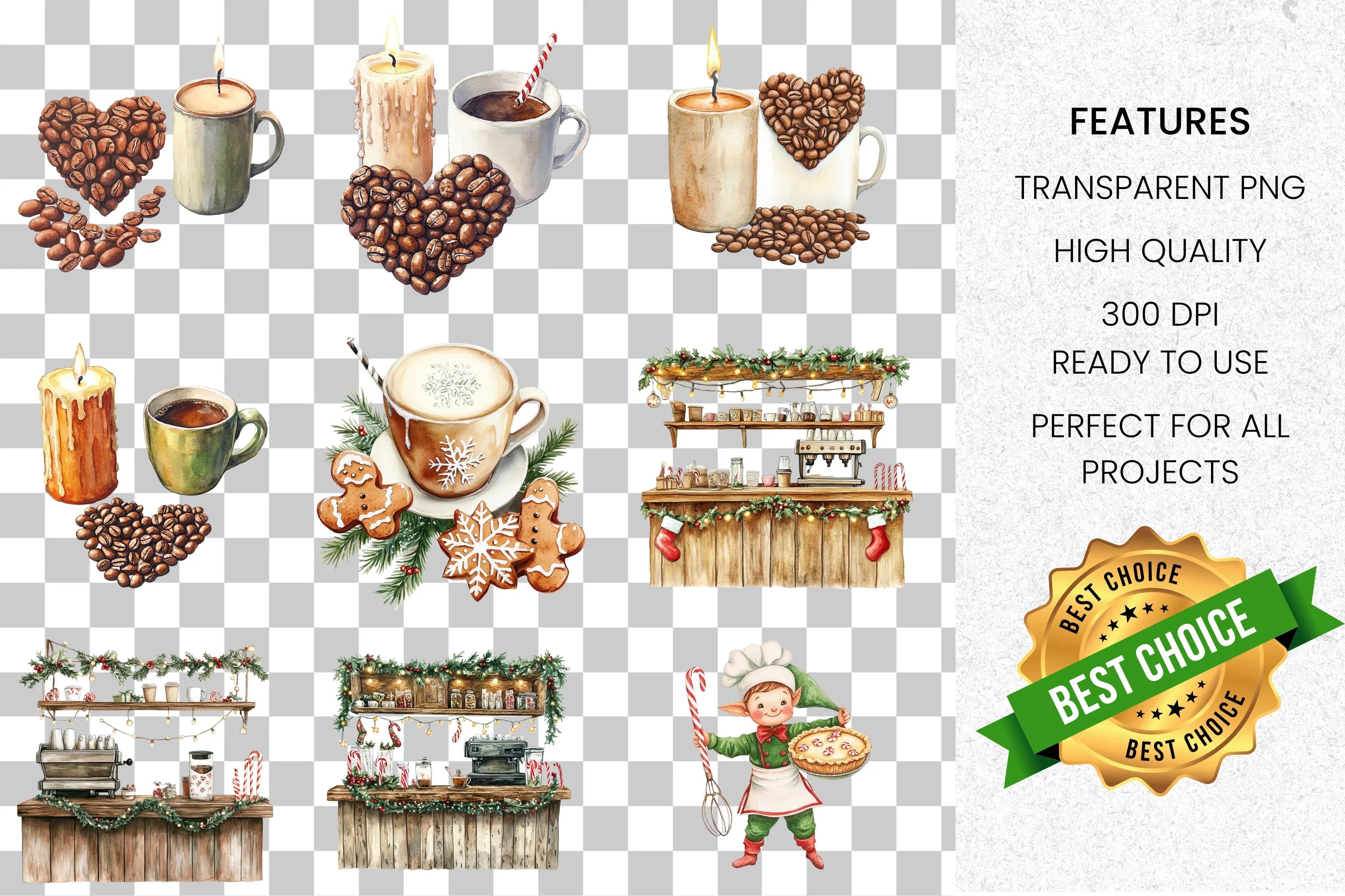Santa Hot Cocoa Gingerbread Clipart Bundle