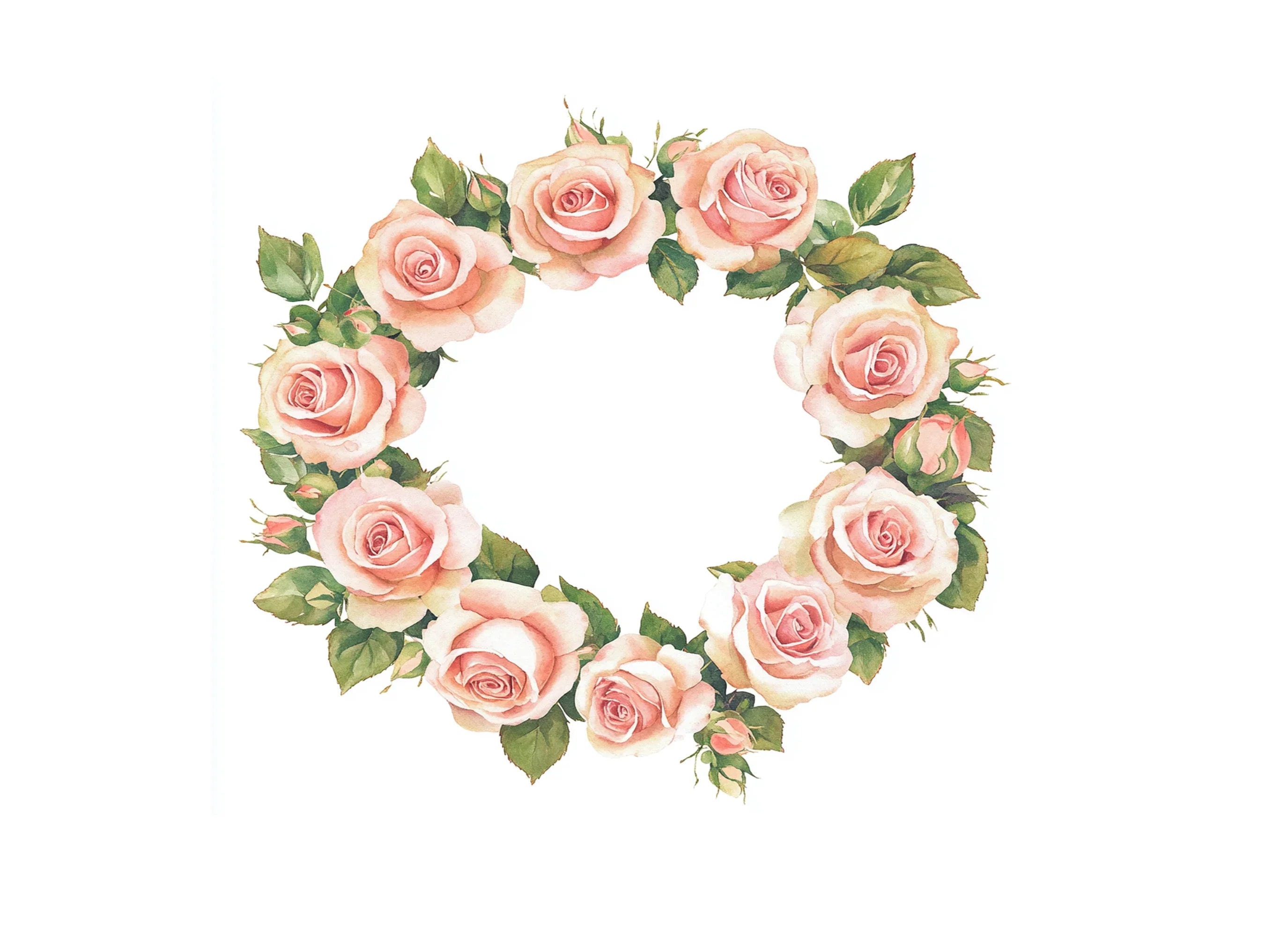 Elegant Pink Rose Wreath Clipart Bundle