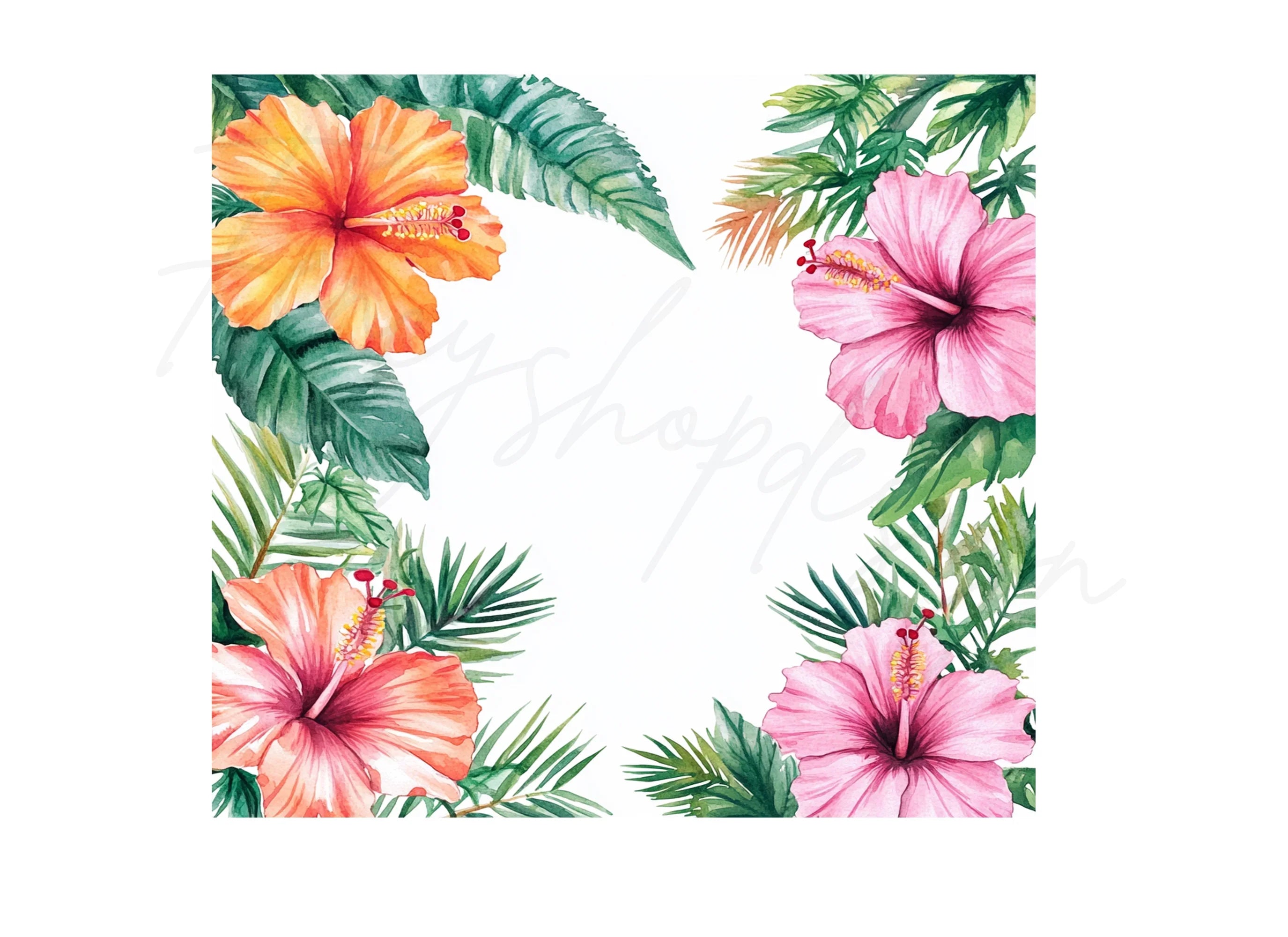 Tropical Hibiscus Frame Clipart Bundle