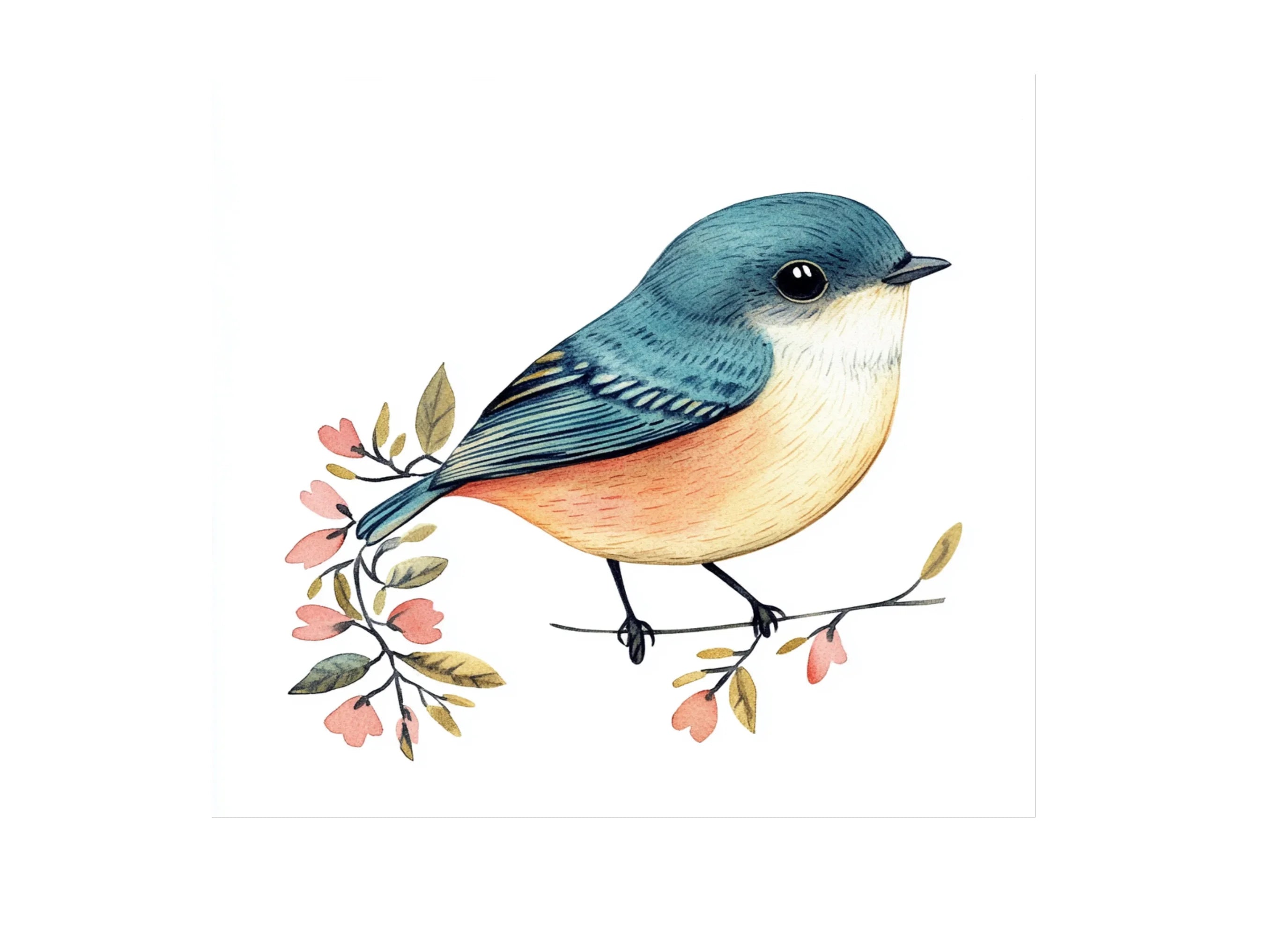 Charming Blue Birds with Floral Accents Clipart Bundle