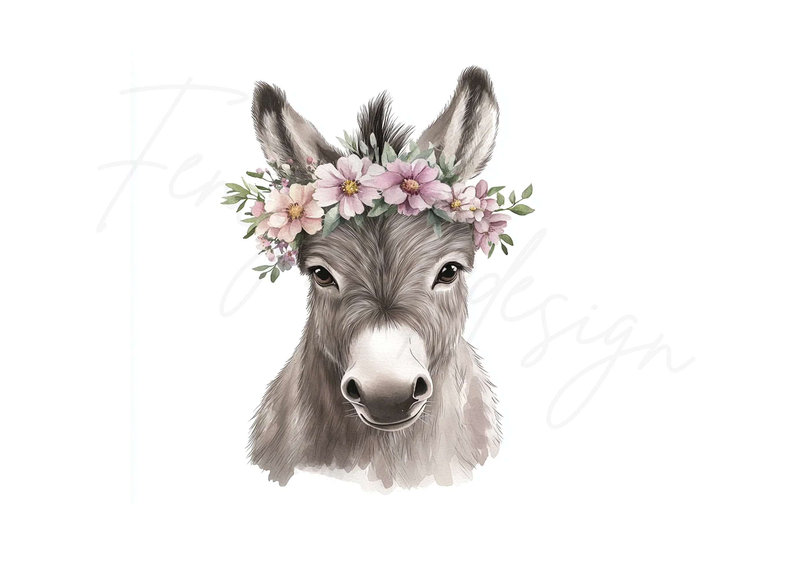 Baby Donkey Floral Headband Clipart Bundle