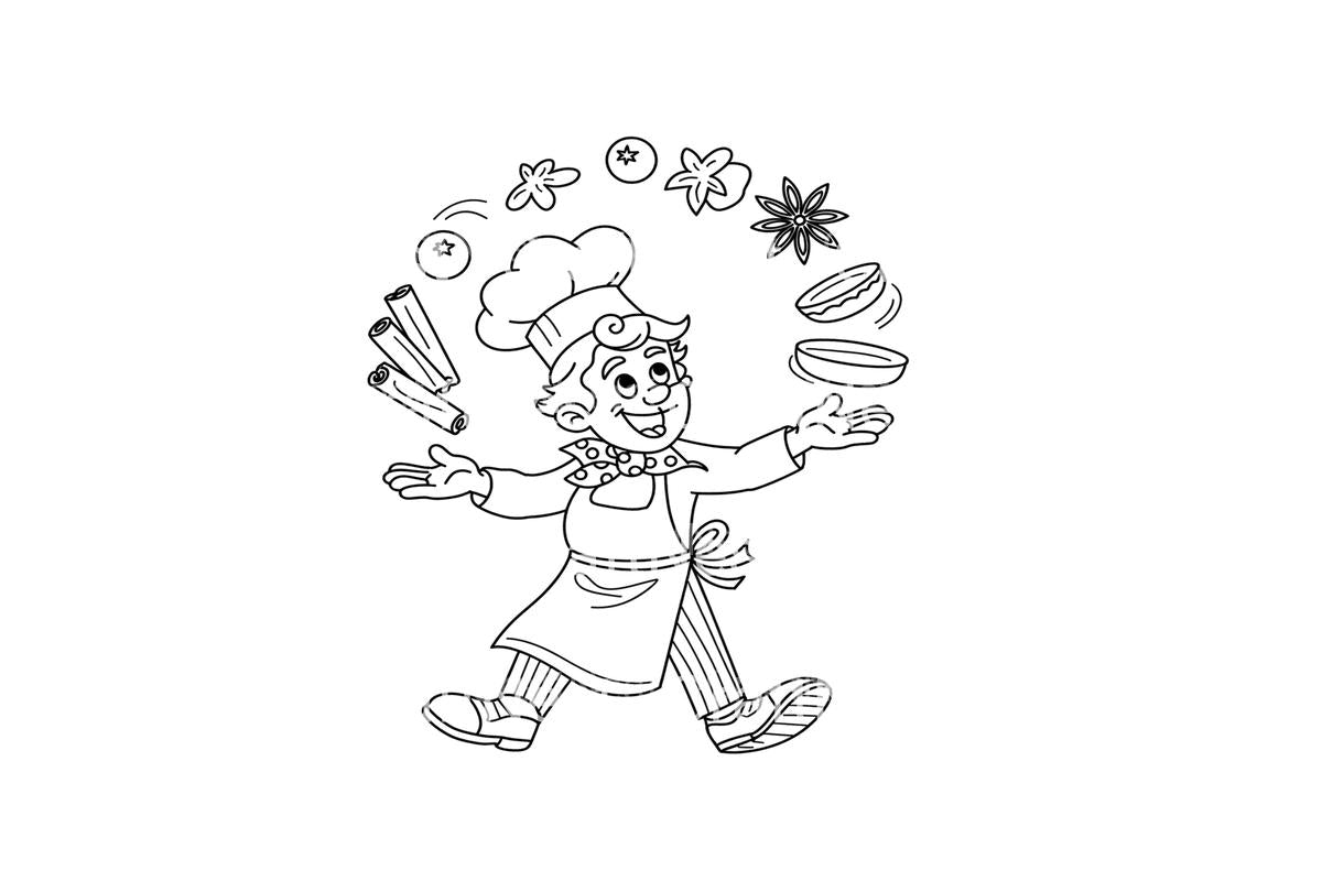 Chef Juggling Spices and Ingredients Coloring Books