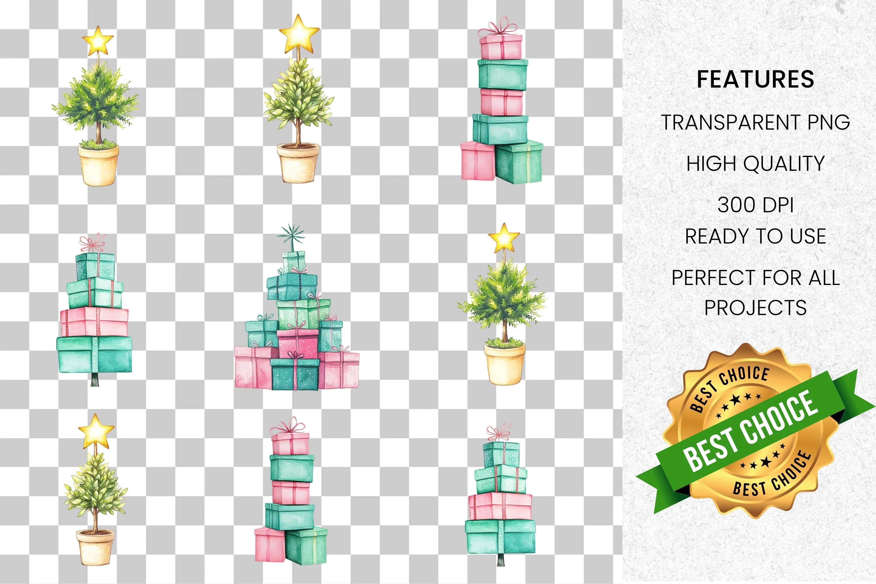 Christmas Gifts Trees Clipart Bundle