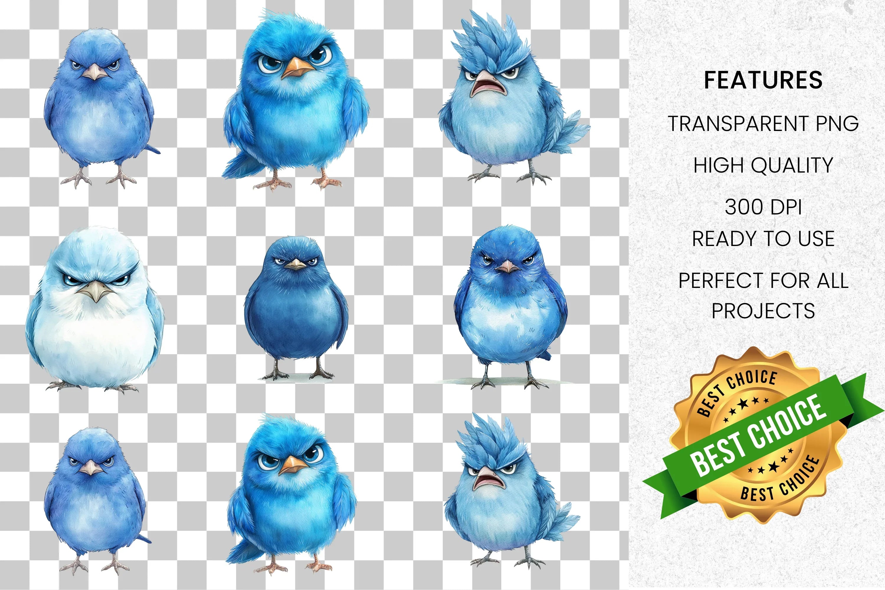 Angry Blue Birds Clipart Bundle