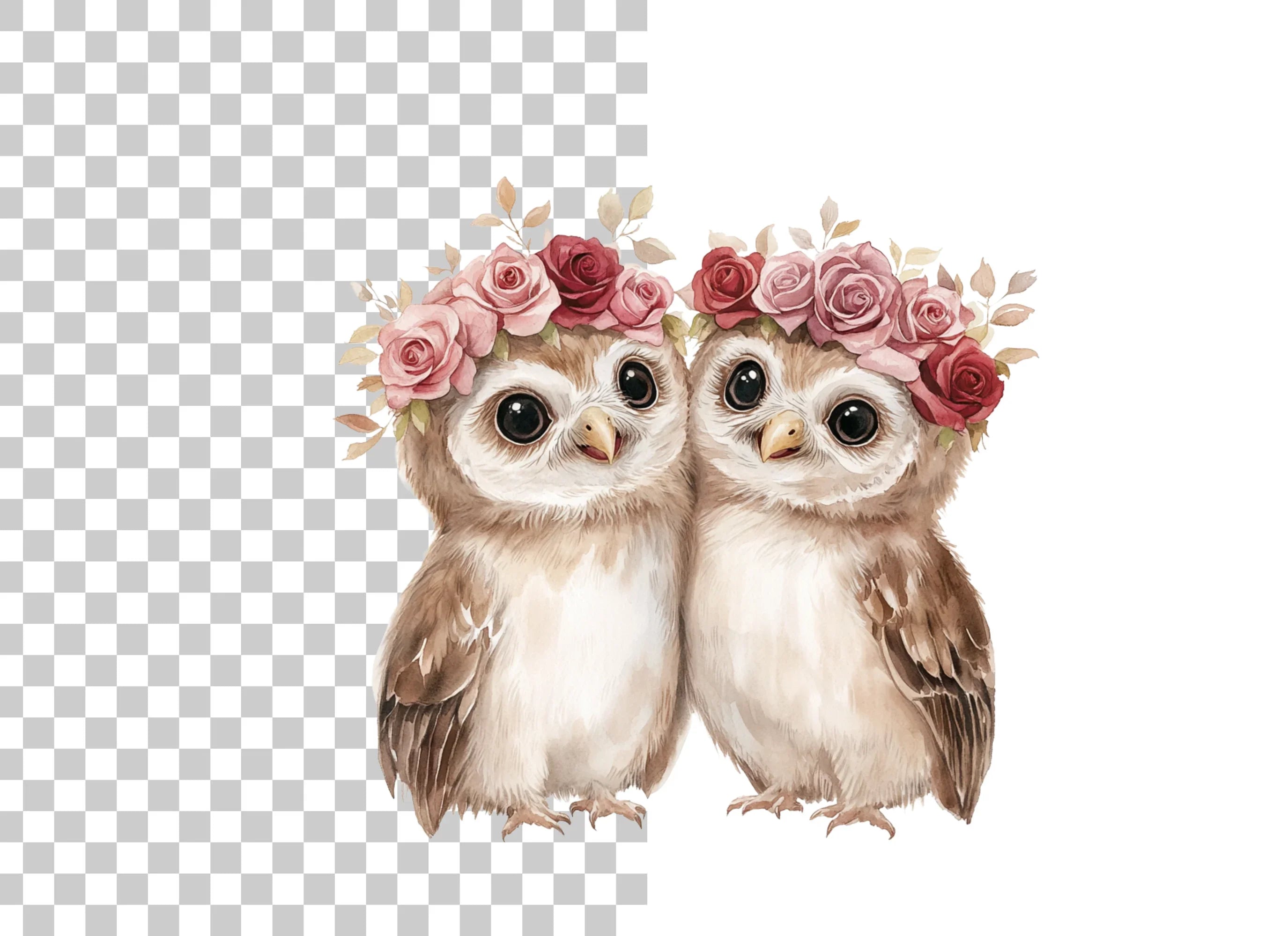 Cute Owl Couples with Flower Crowns Clipart Bundle