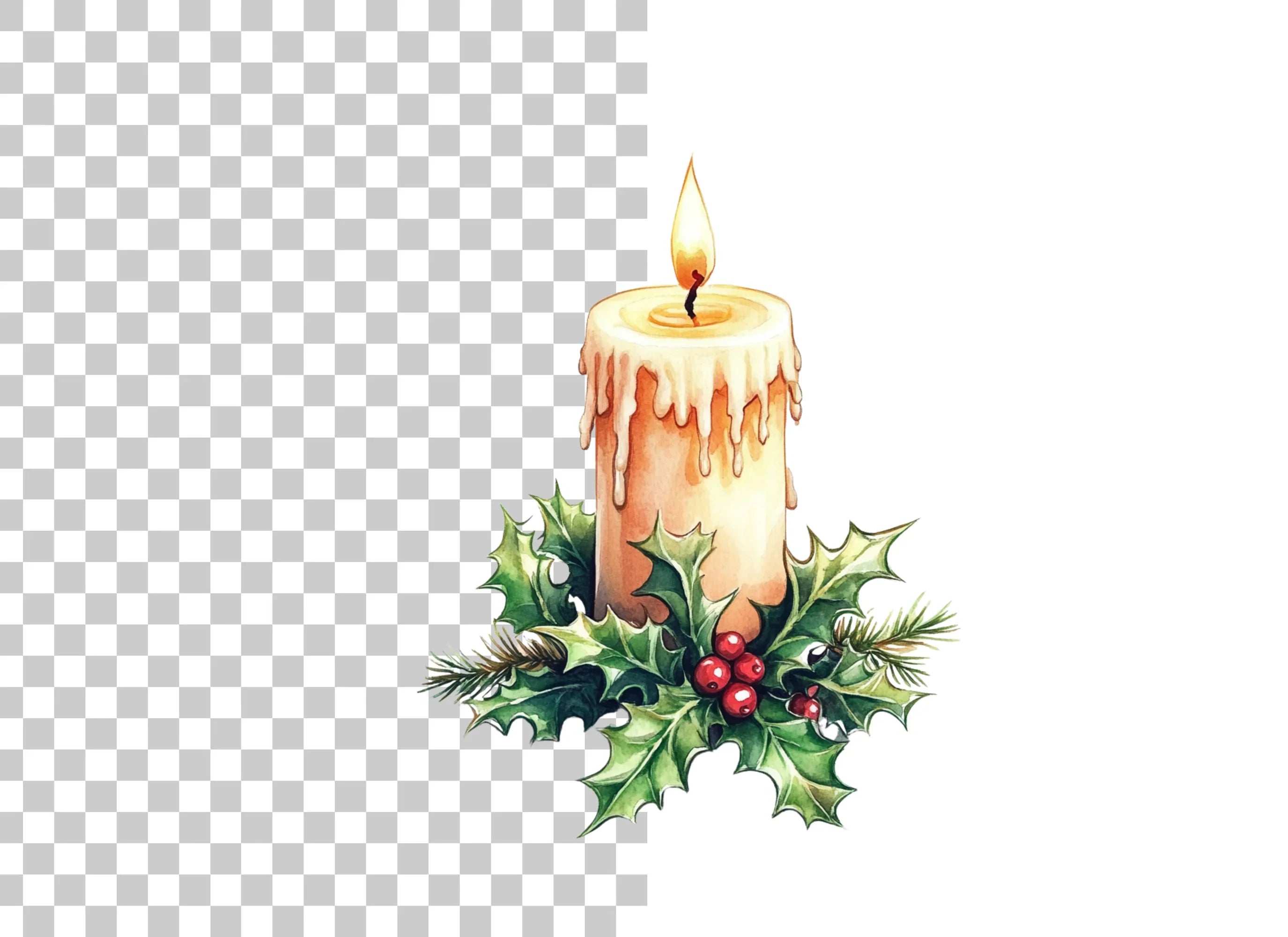 Christmas Candles with Holly Clipart Bundle