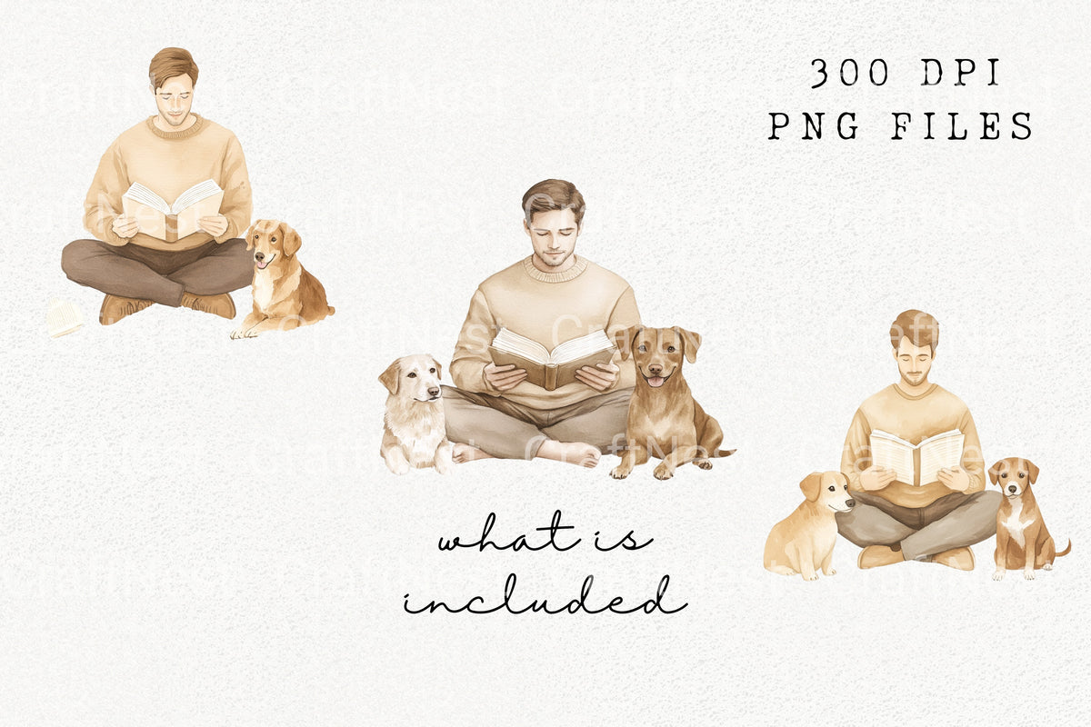 Man Reading With Dog Clipart Planner