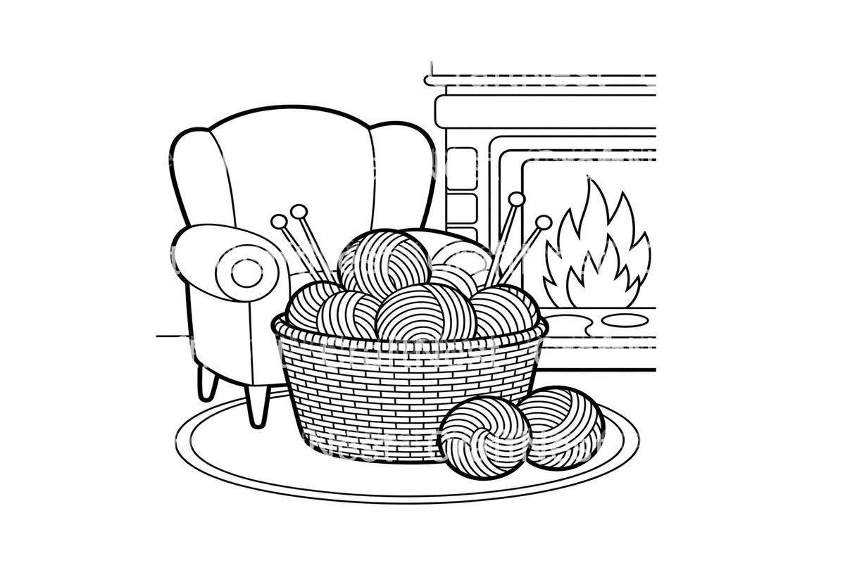 Cozy Autumn Knitting Basket Coloring Books