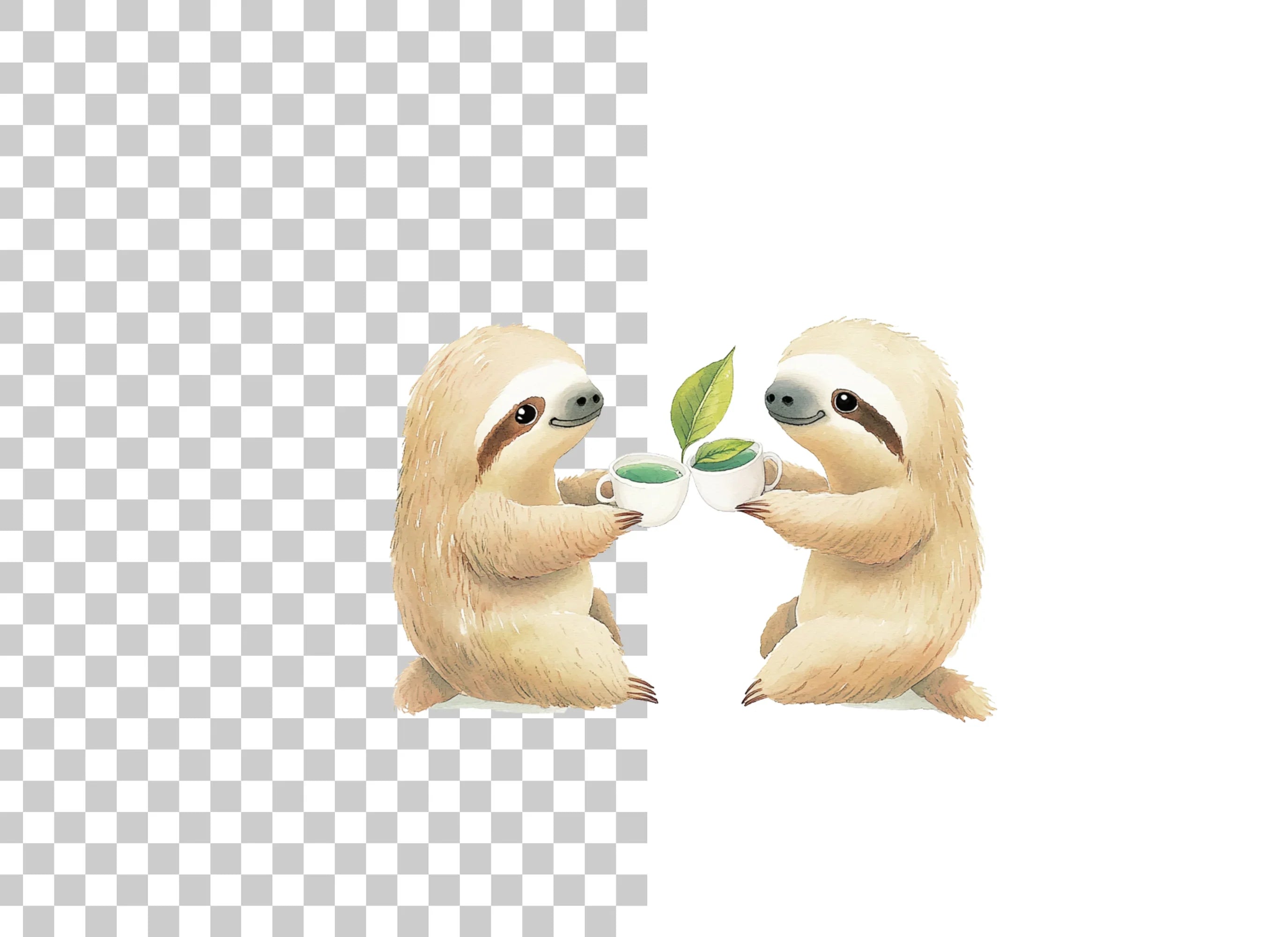 Cute Sloths Drinking Tea Clipart Bundle