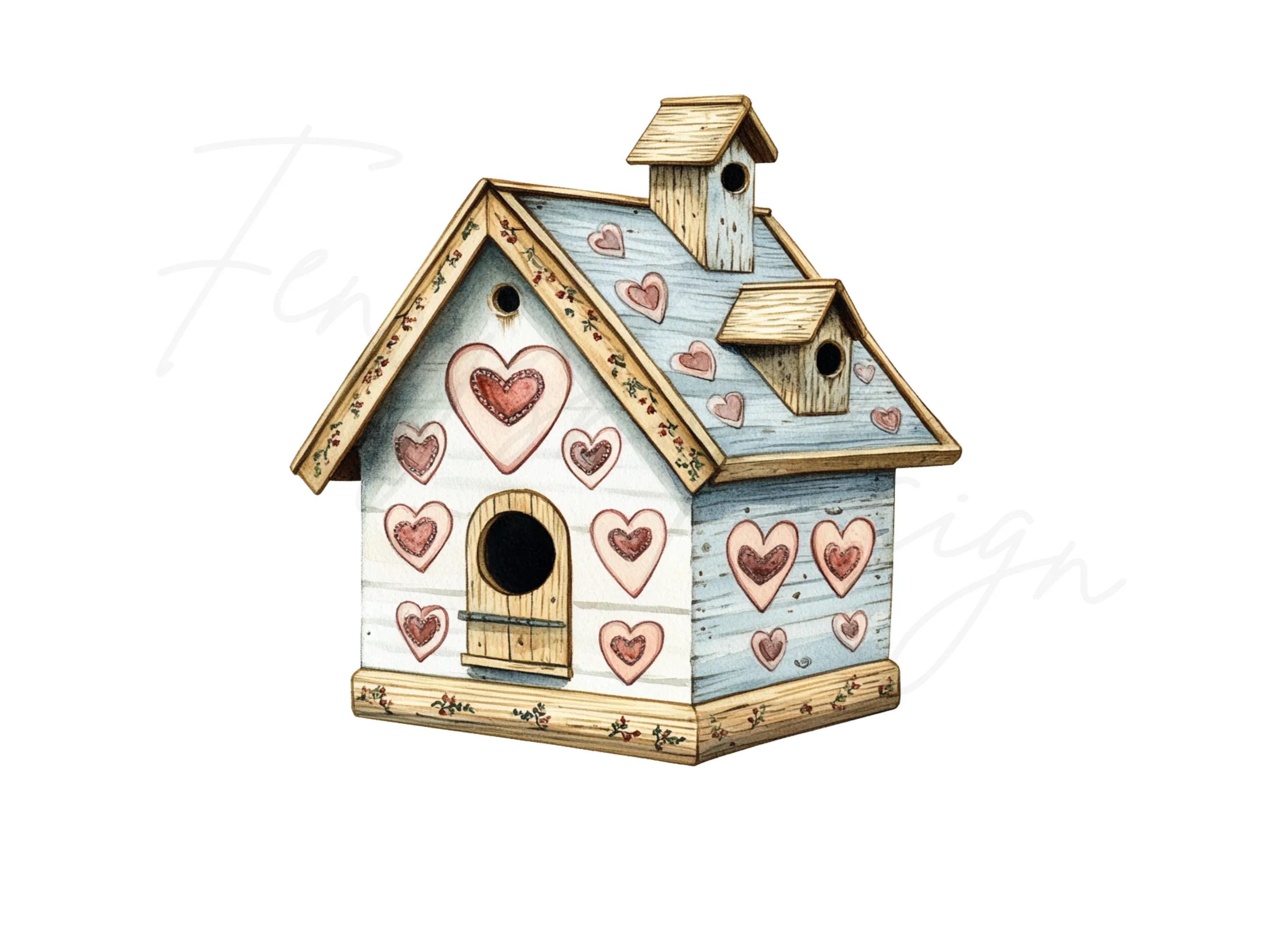 Heart Decorated Birdhouse Clipart Bundle