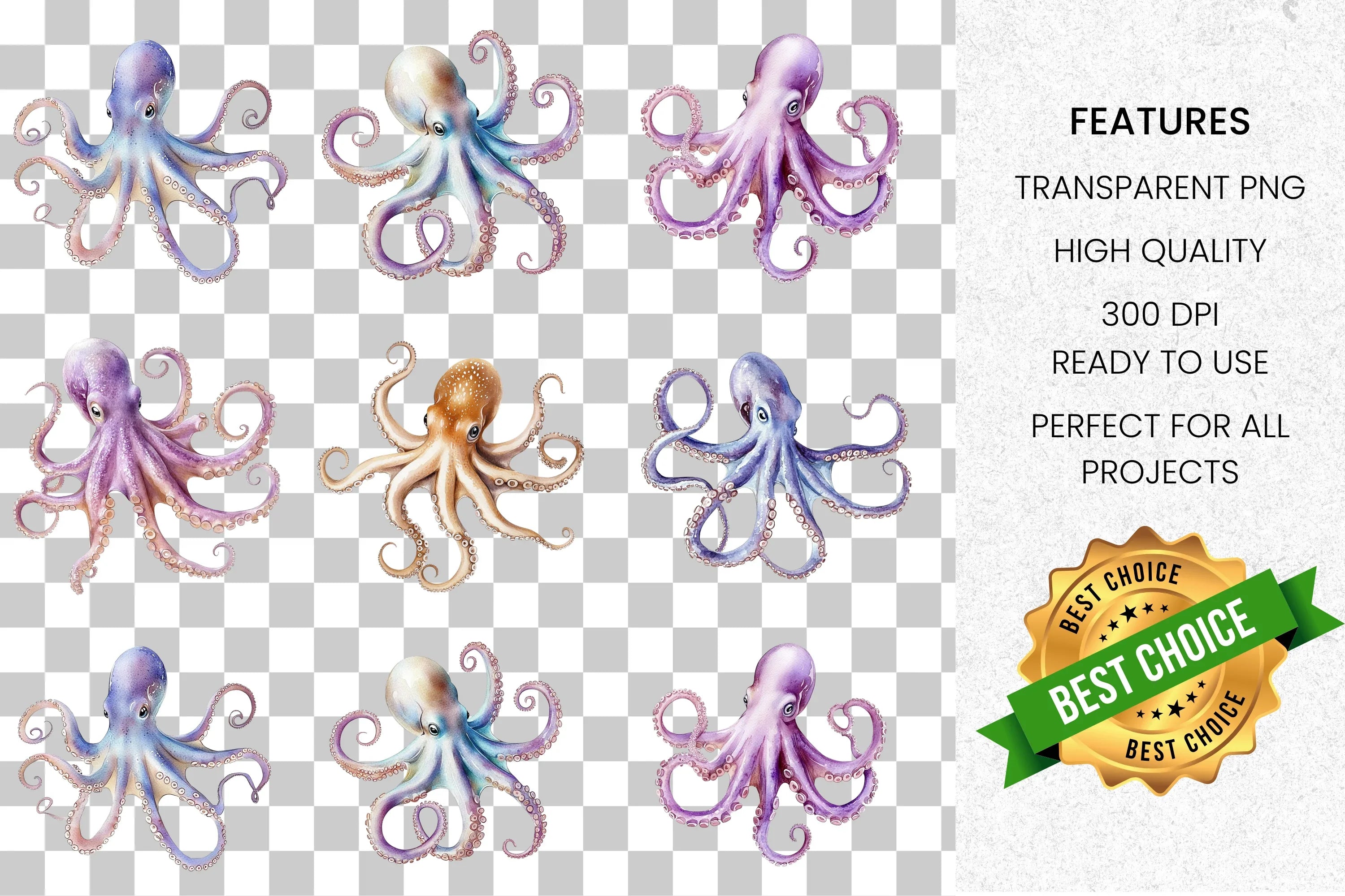 Vibrant Octopus Clipart Bundle