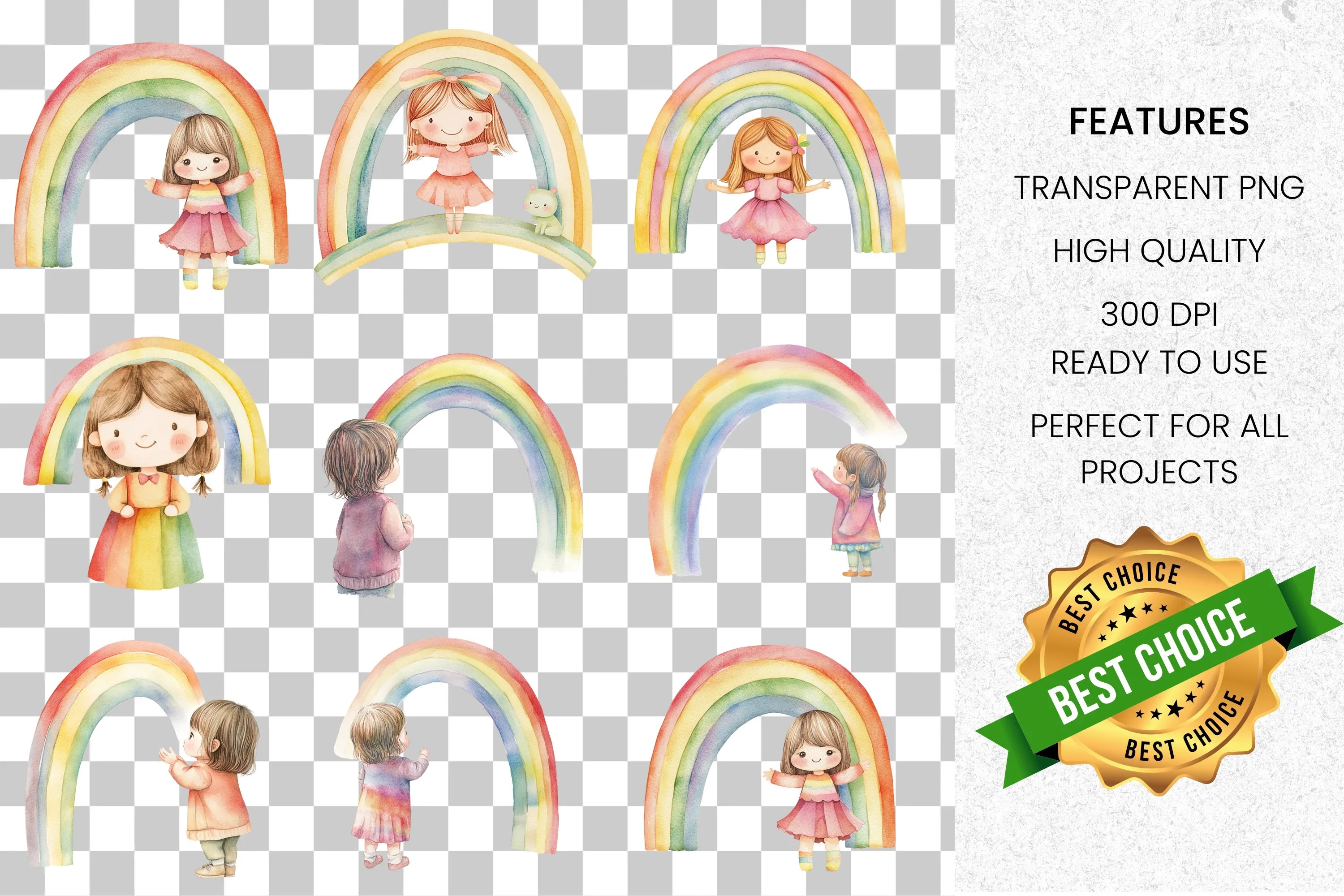 Cute Kids Rainbow Clipart Bundle