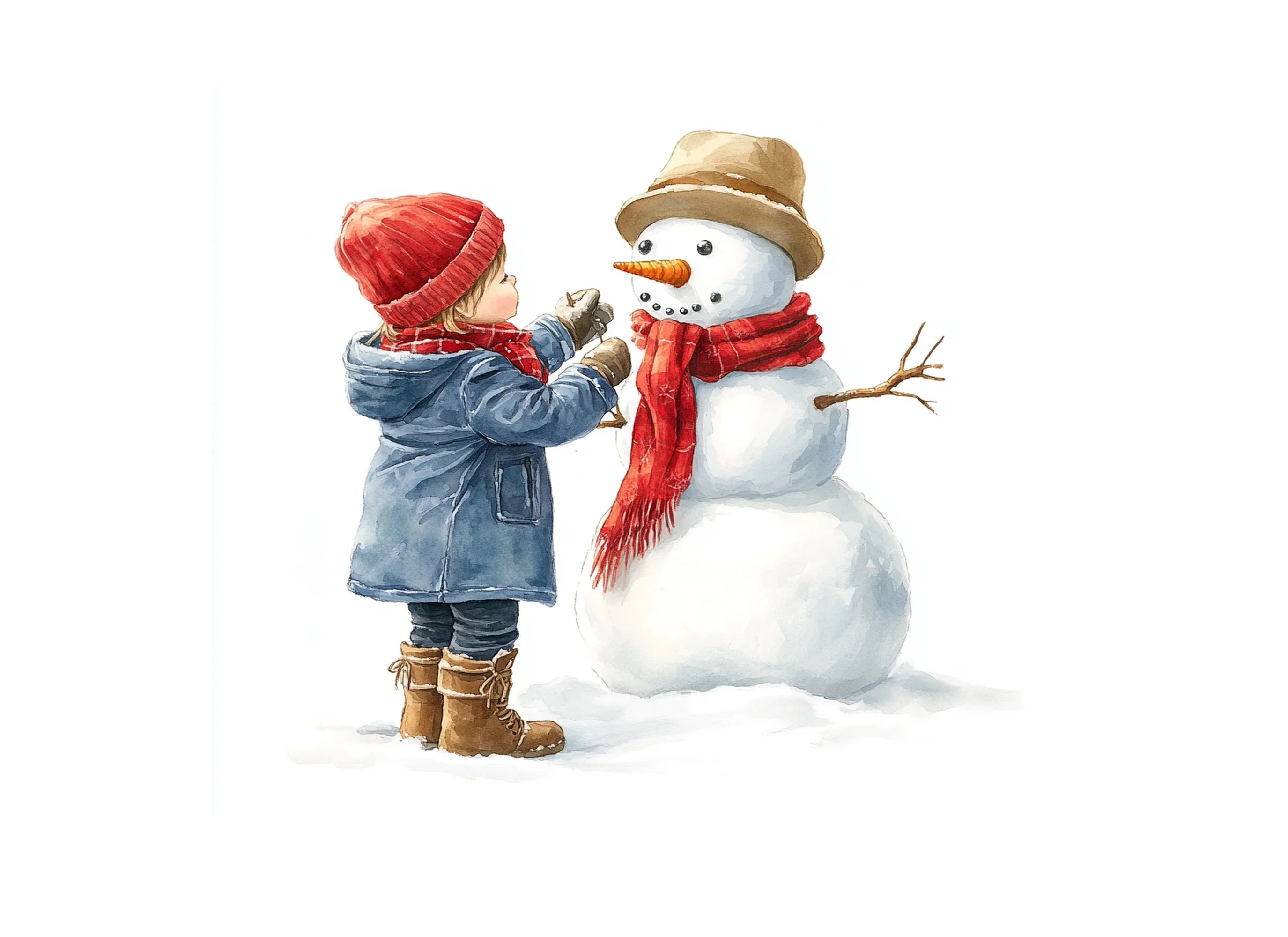 Kids Building Snowman Winter Clipart Bundle
