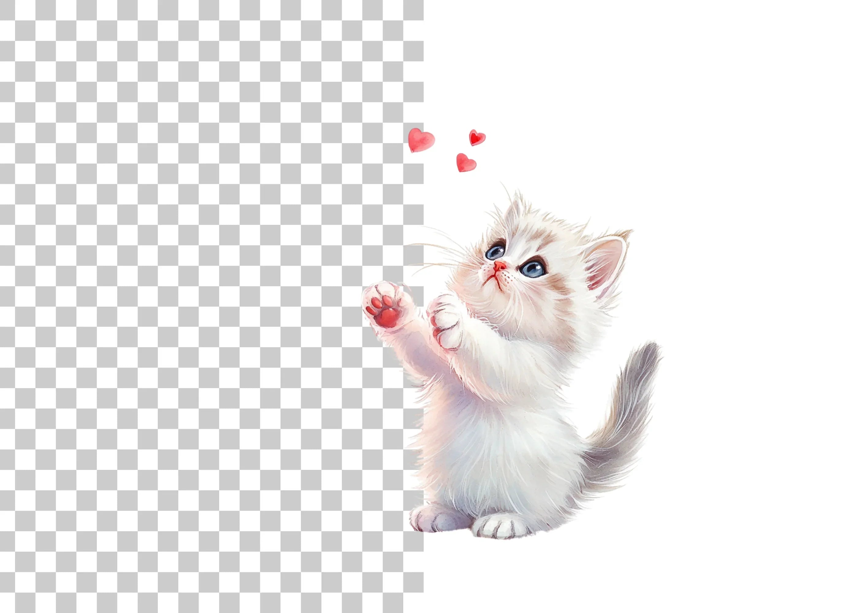 Adorable Kitten Playing With Hearts Clipart Bundle