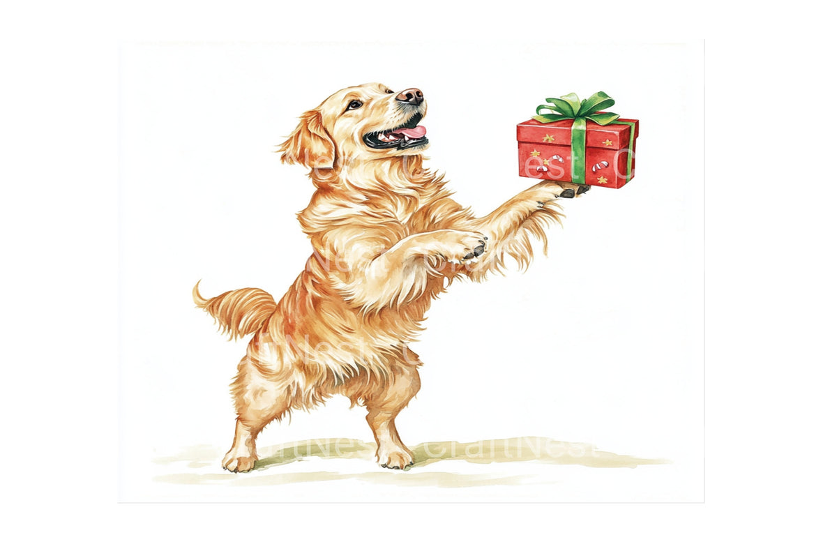 Playful Golden Retriever With Gifts Clipart Bundle