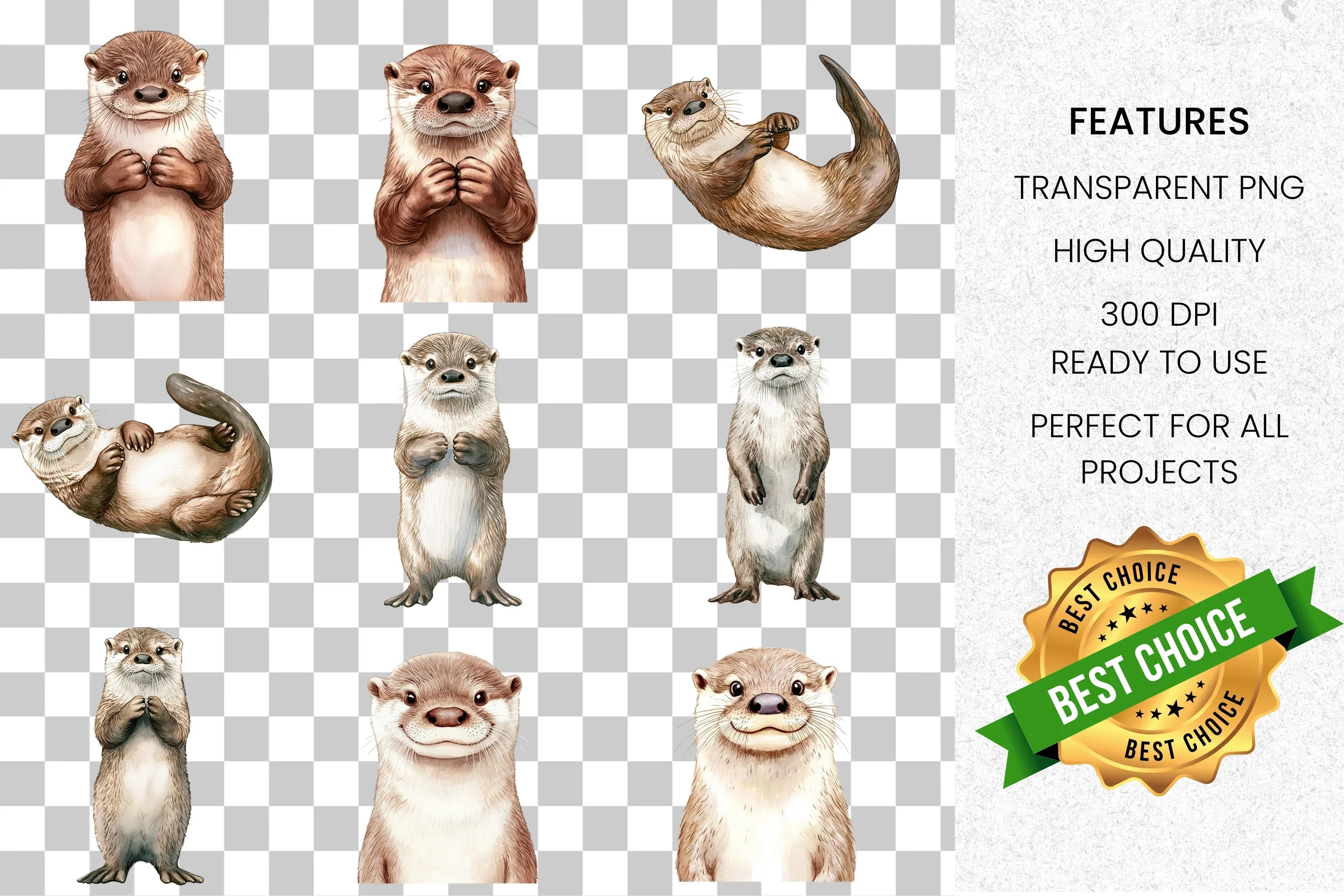 Adorable Otters Clipart Bundle