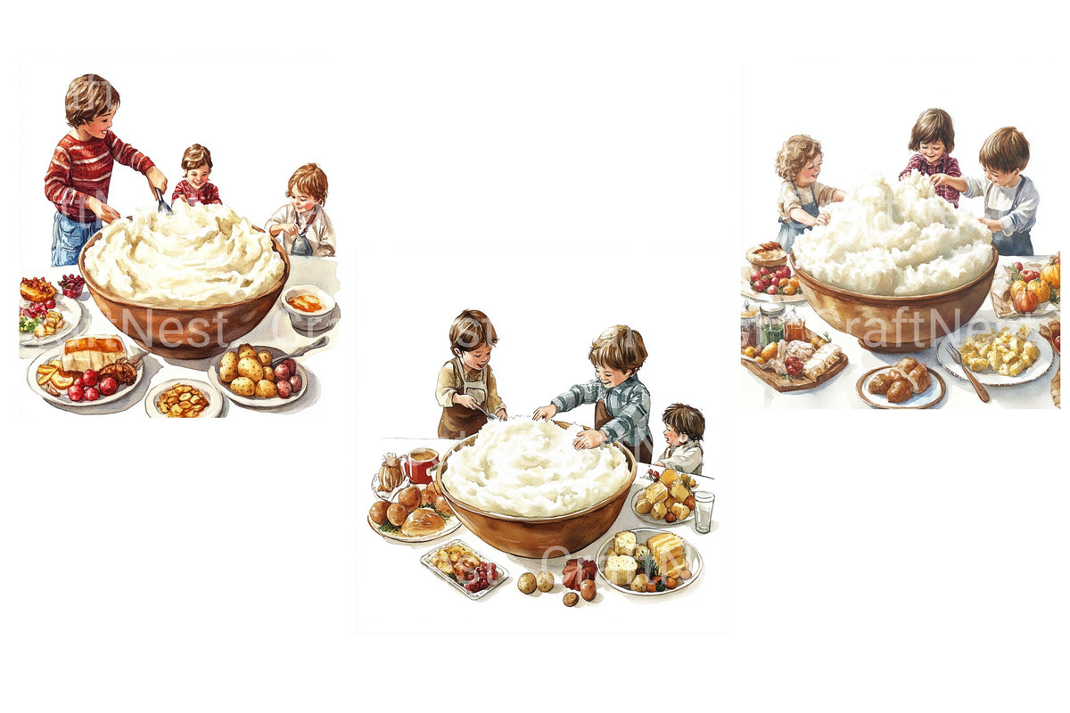 Kids Making Mashed Potatoes Clipart Bundle