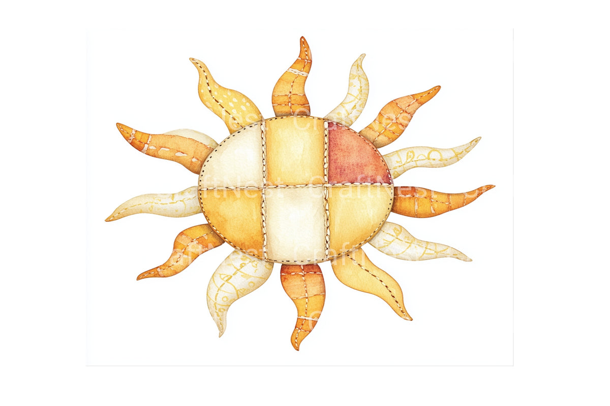Patchwork Sun Illustrations Clipart Bundle