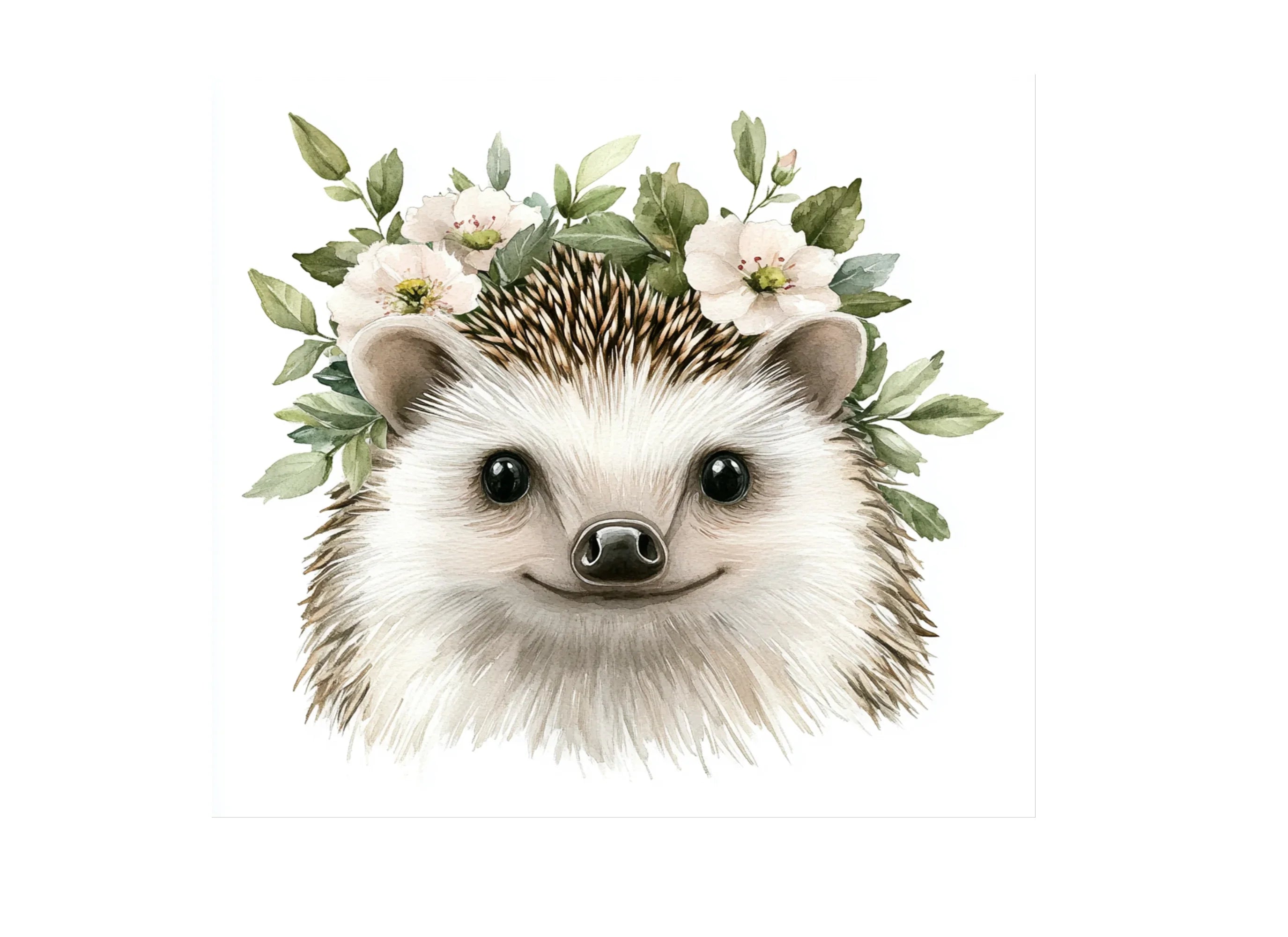 Cute Hedgehog Faces with Floral Crowns Clipart Bundle