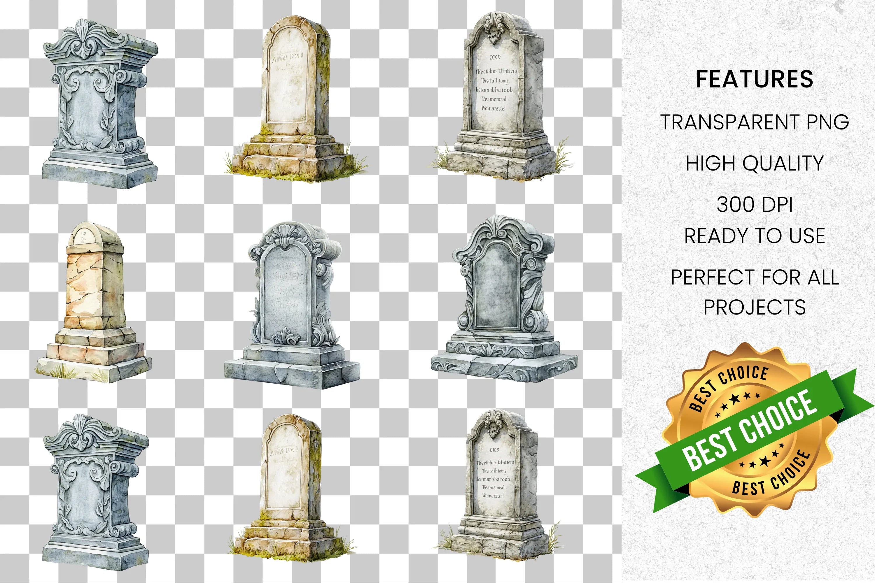 Vintage Gravestone Clipart Bundle