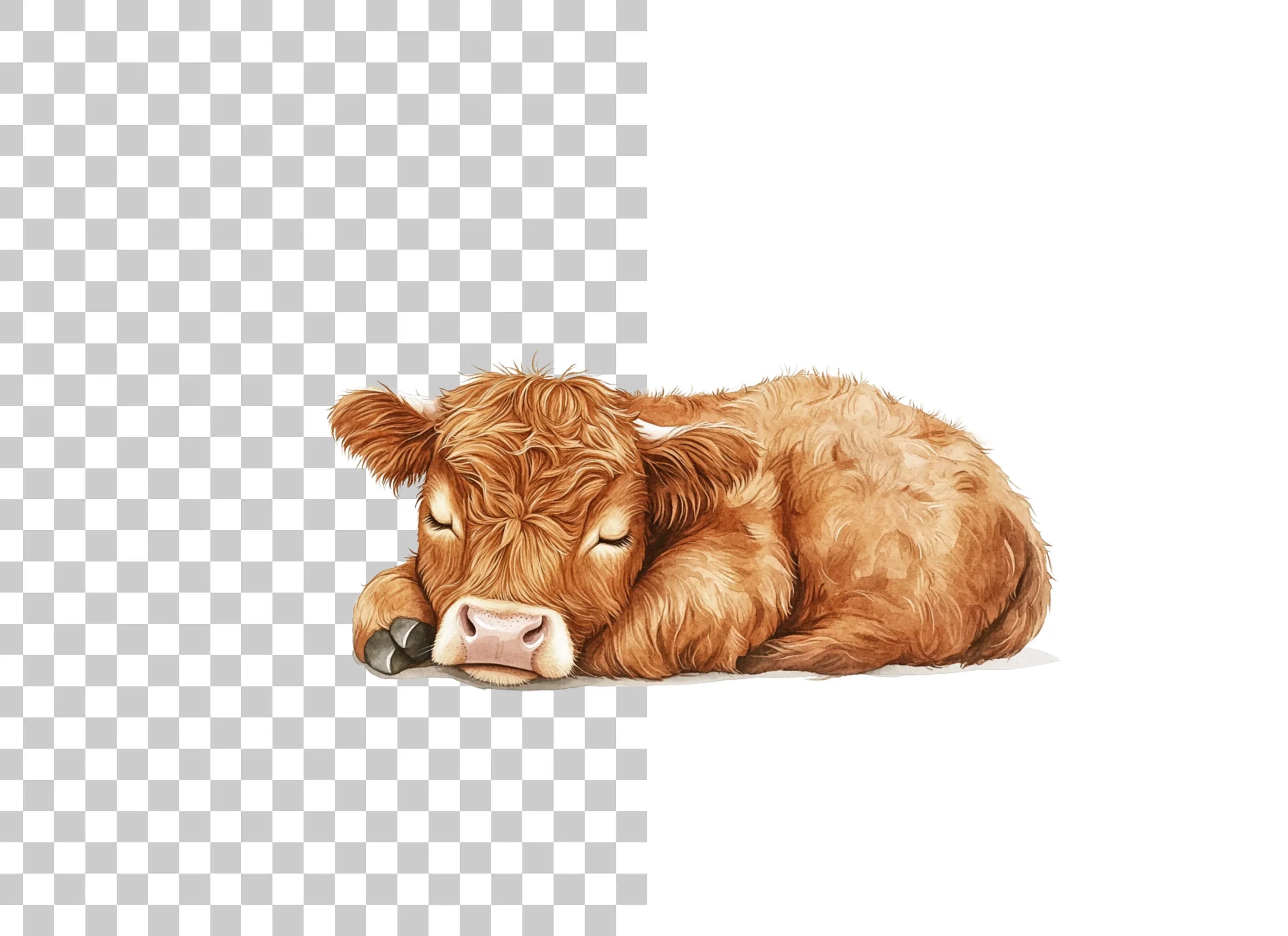 Sleeping Highland Calf Clipart Bundle
