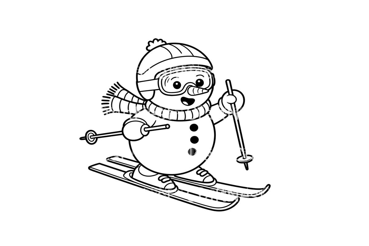 Cute Snowman Skiing Coloring Books