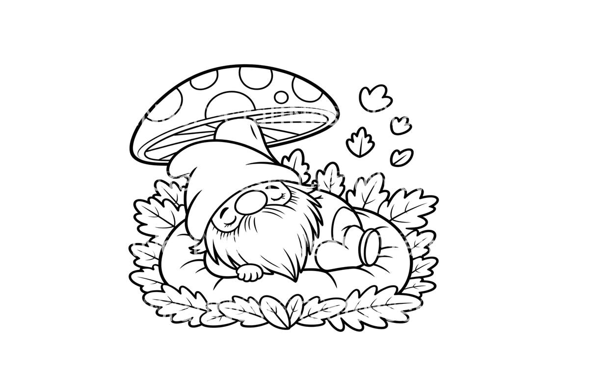 Sleeping Gnomes Under Mushroom Caps Coloring Books