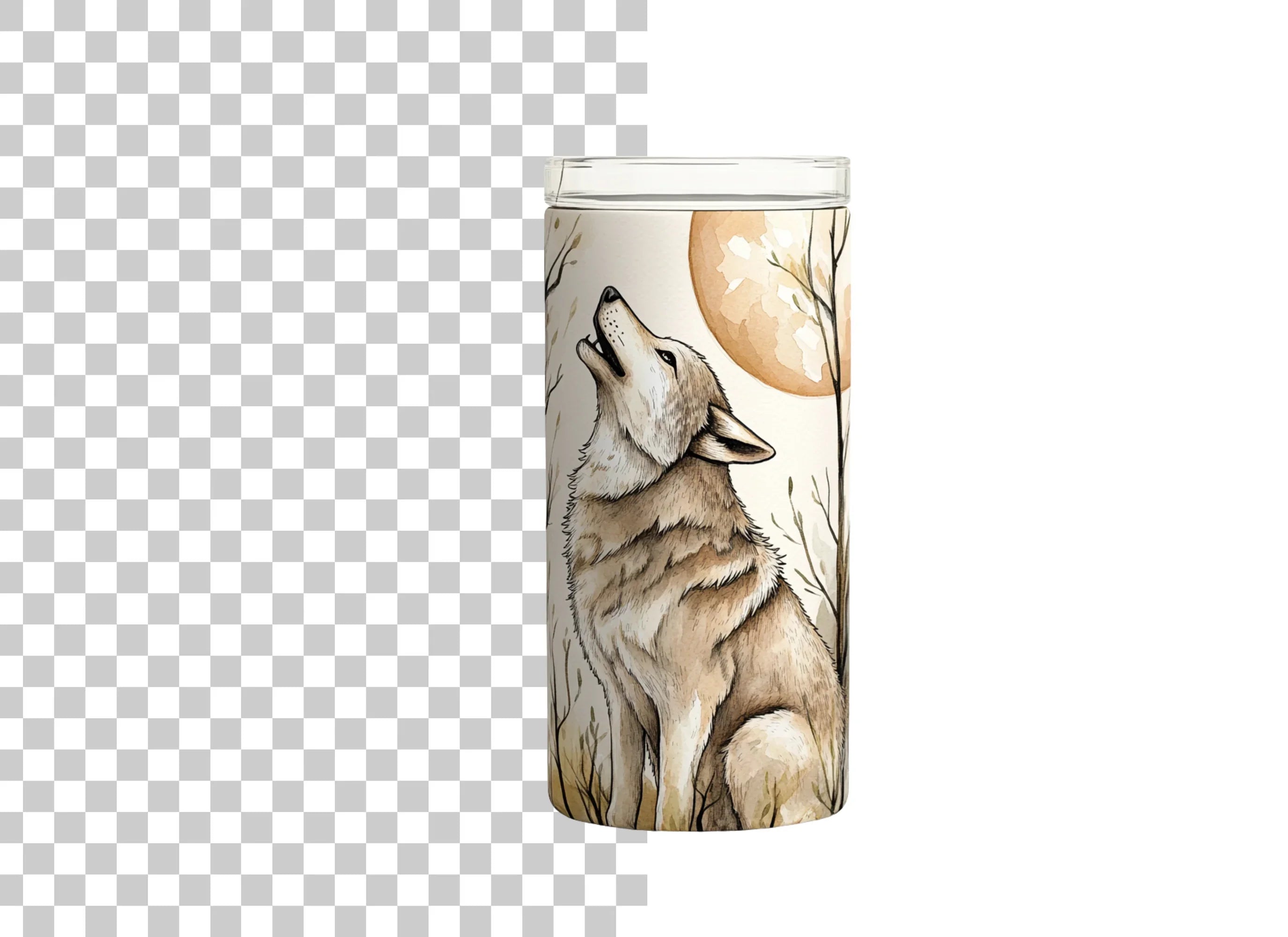 Autumn Wolf Howling at Moon Tumbler Clipart Bundle