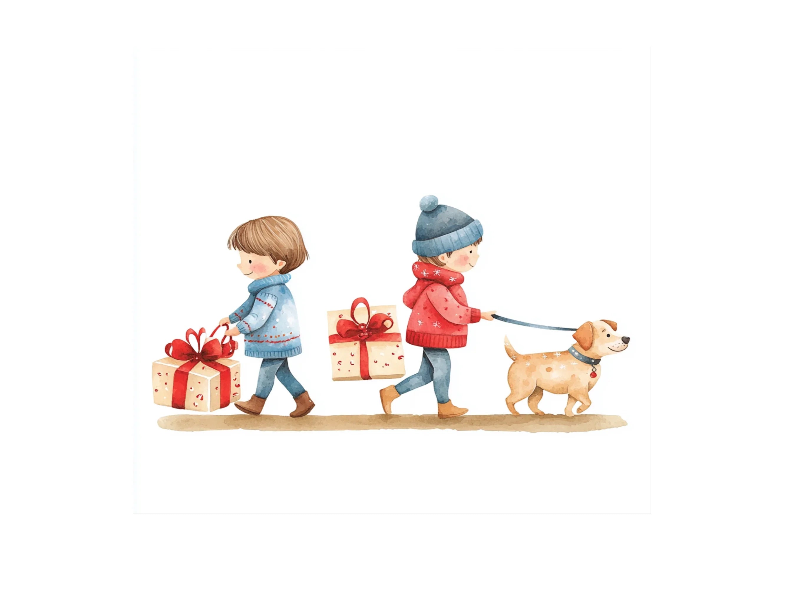 Children Walking Dogs with Gifts Clipart Bundle