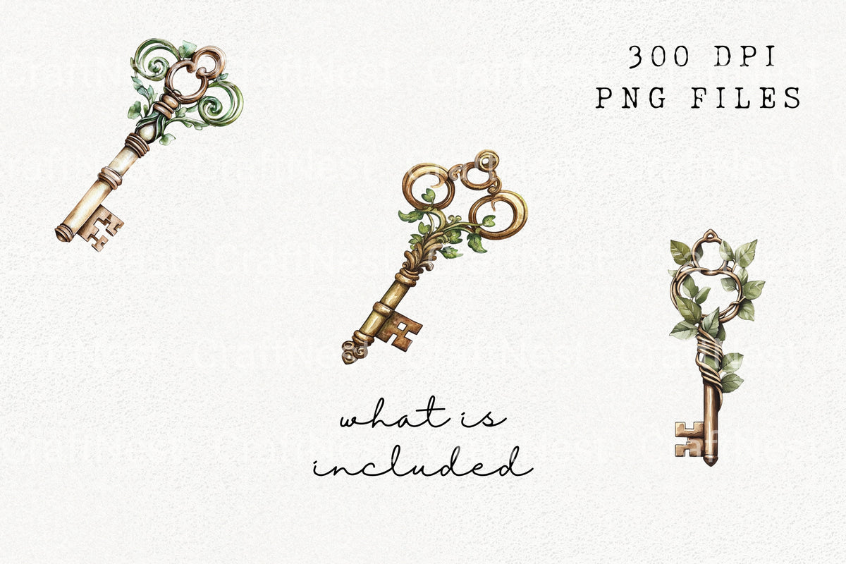 Ornate Vine Key Designs Clipart Bundle