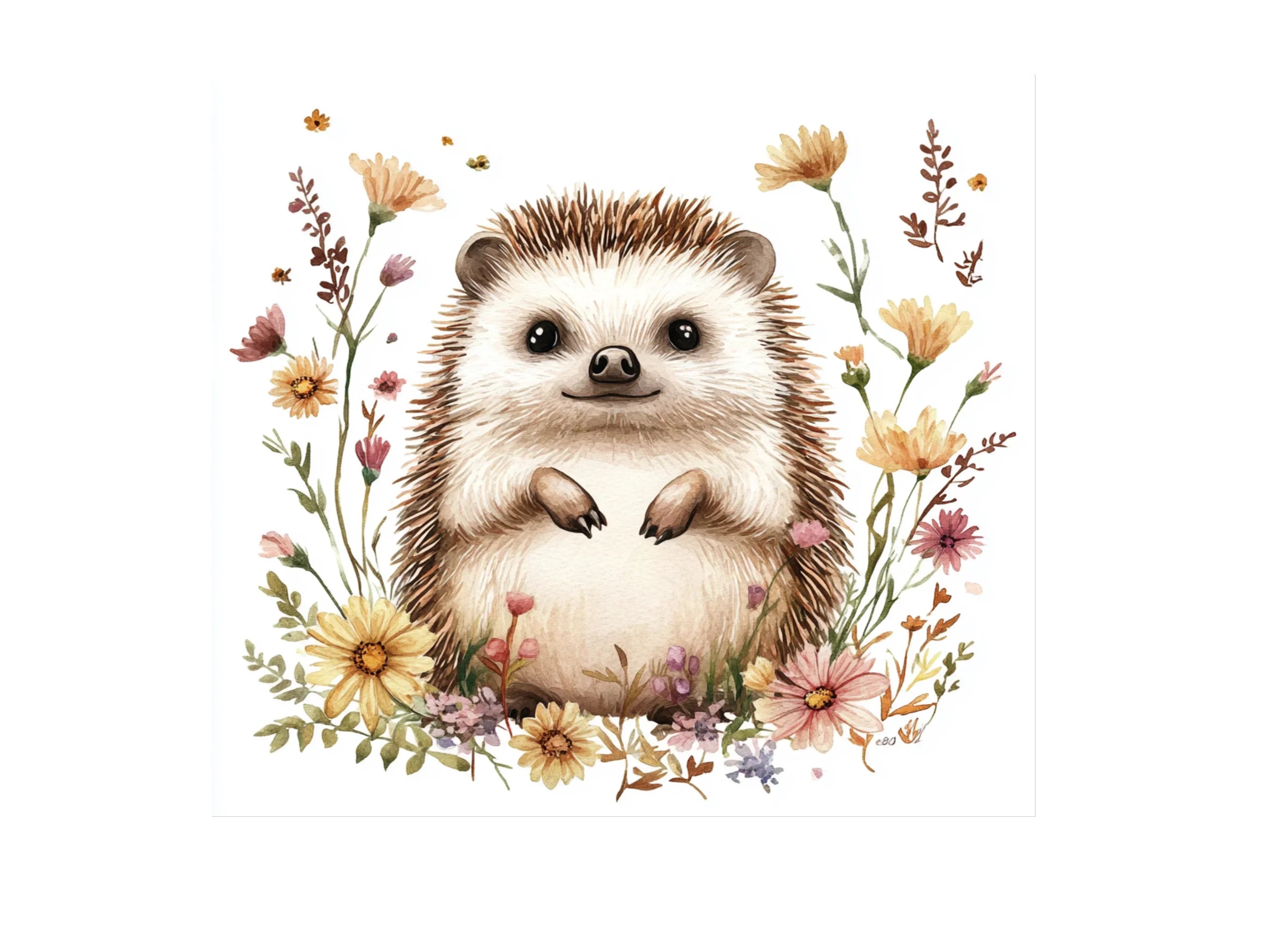 Adorable Hedgehog with Flowers Clipart Bundle