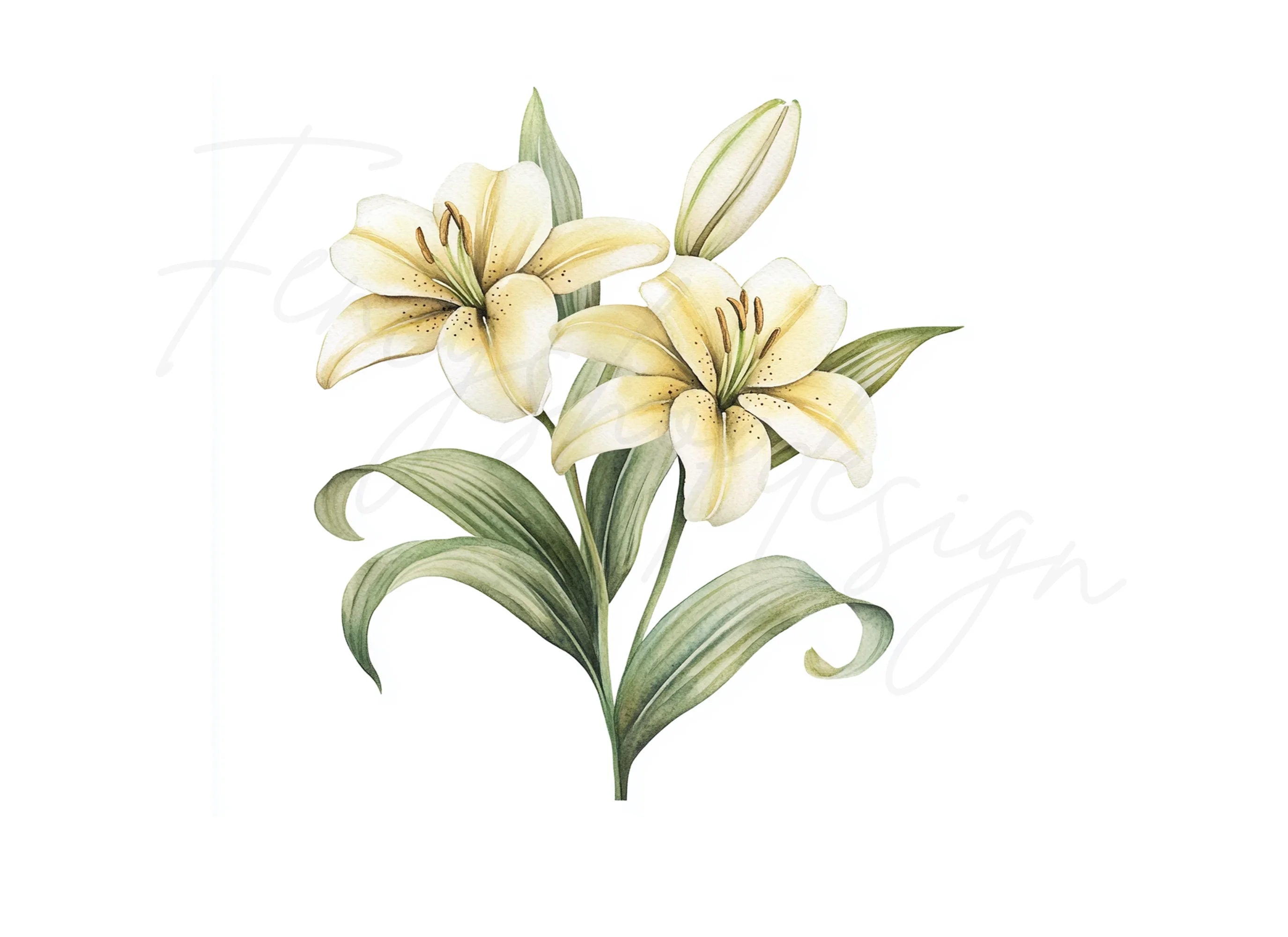 Soft Yellow Lily Flower Clipart Bundle