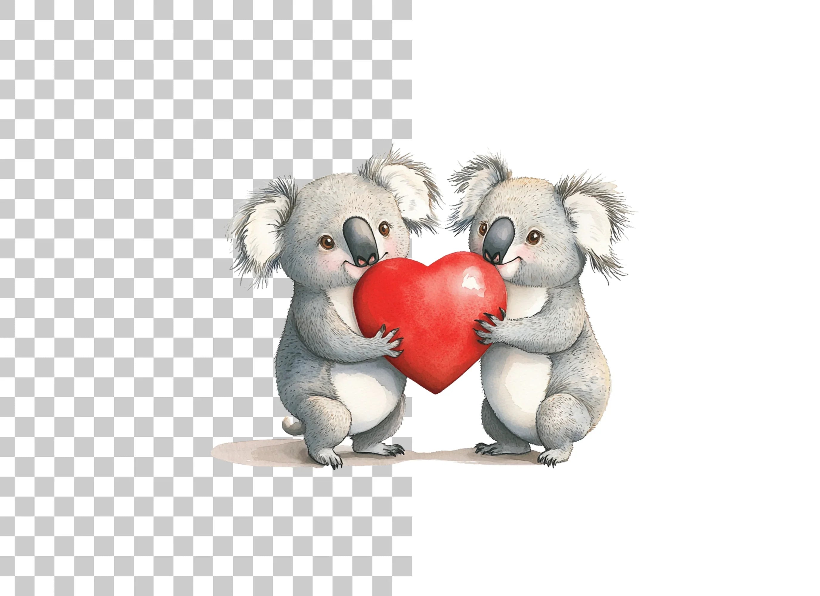 Sweet Koala Couple Holding Red Heart Clipart Bundle