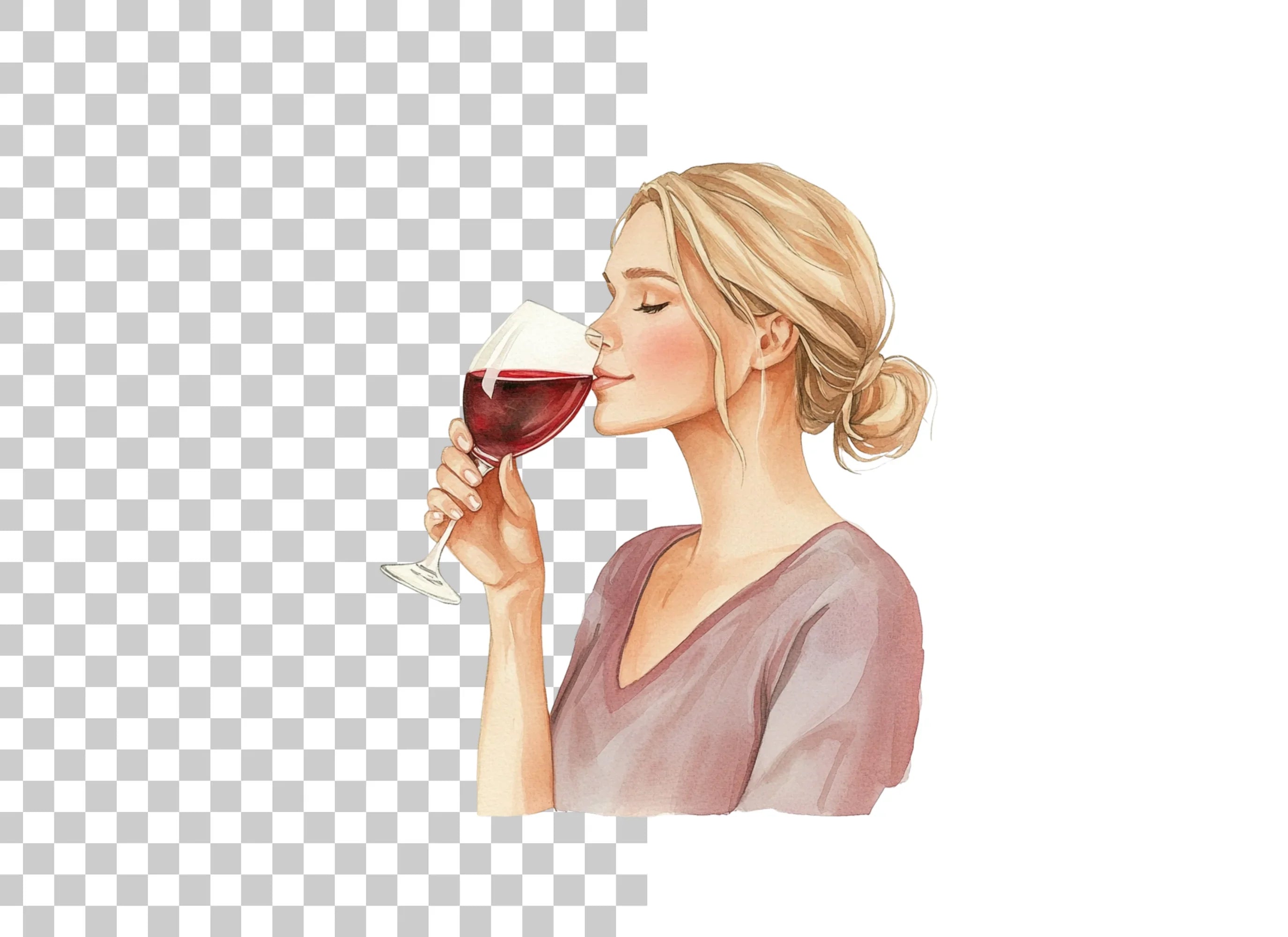 Women Savoring Red Wine Clipart Bundle