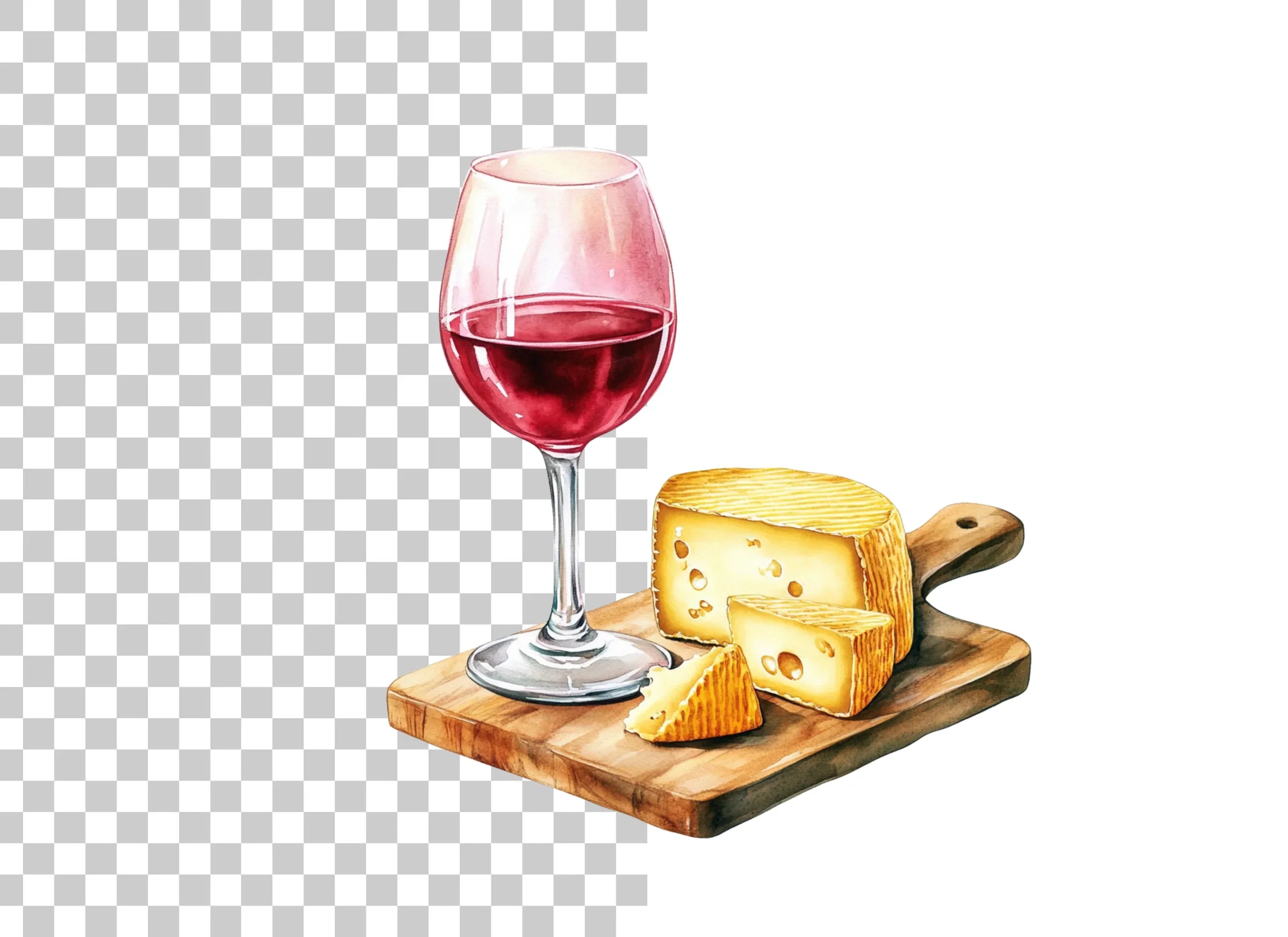 Red Wine and Cheese Board Clipart Bundle