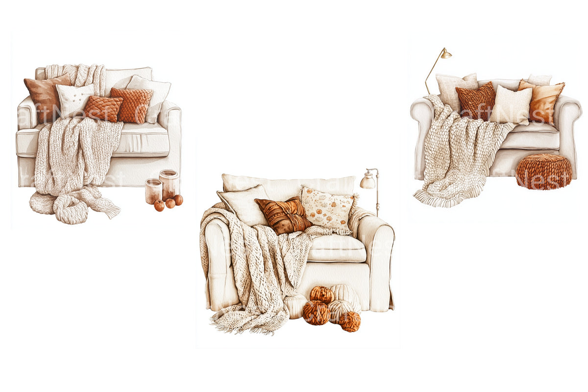 Cozy Armchair With Autumn Decor Clipart Bundle