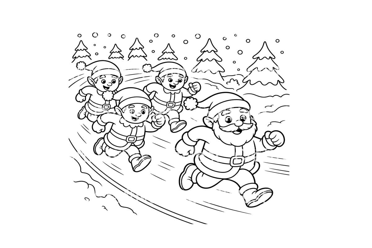 Santa and Elves Running Coloring Books
