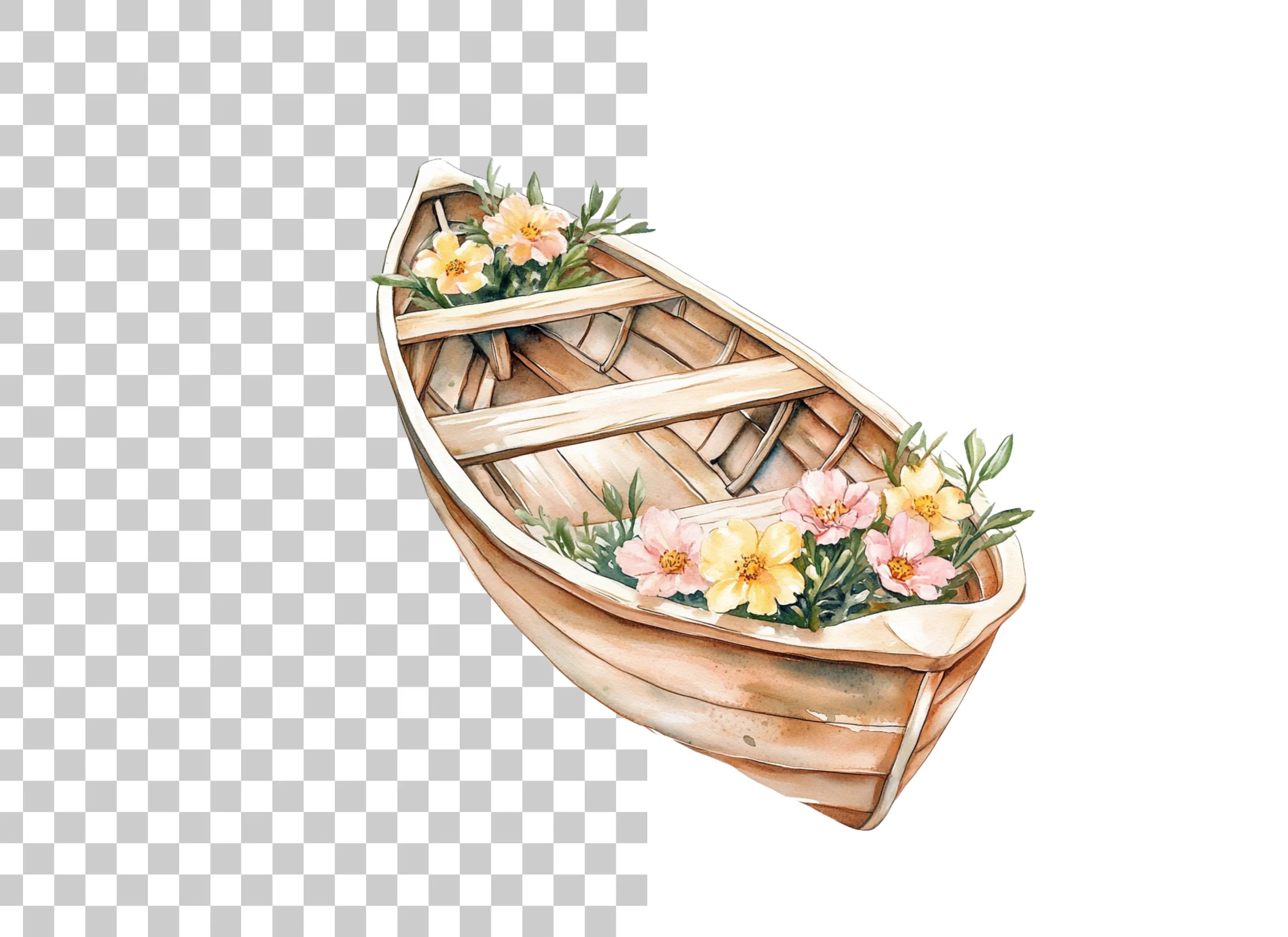 Boat with Flowers Clipart Bundle
